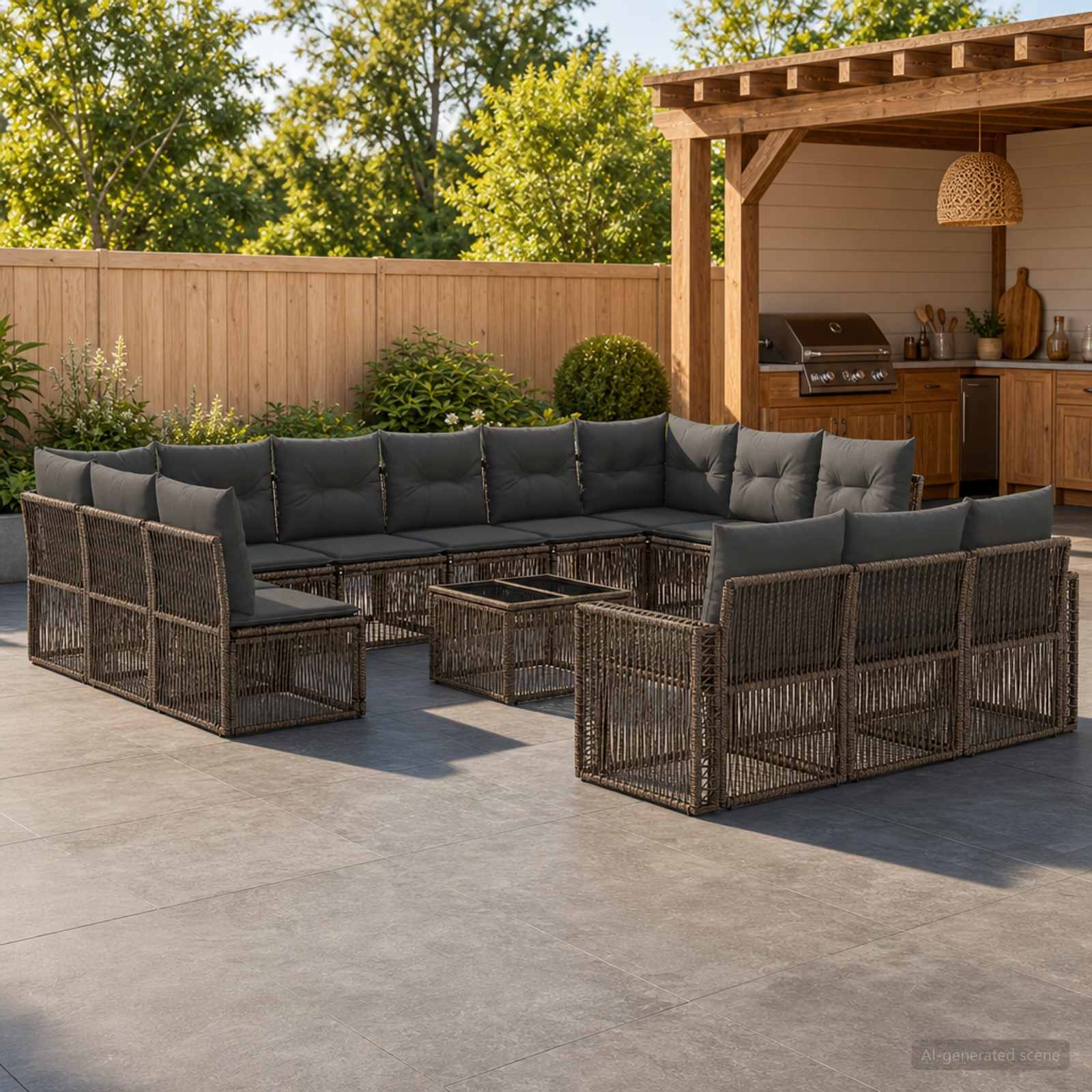 Gartensofa-set 14 Stk. Grau und Dunkelgrau Poly-Rattan