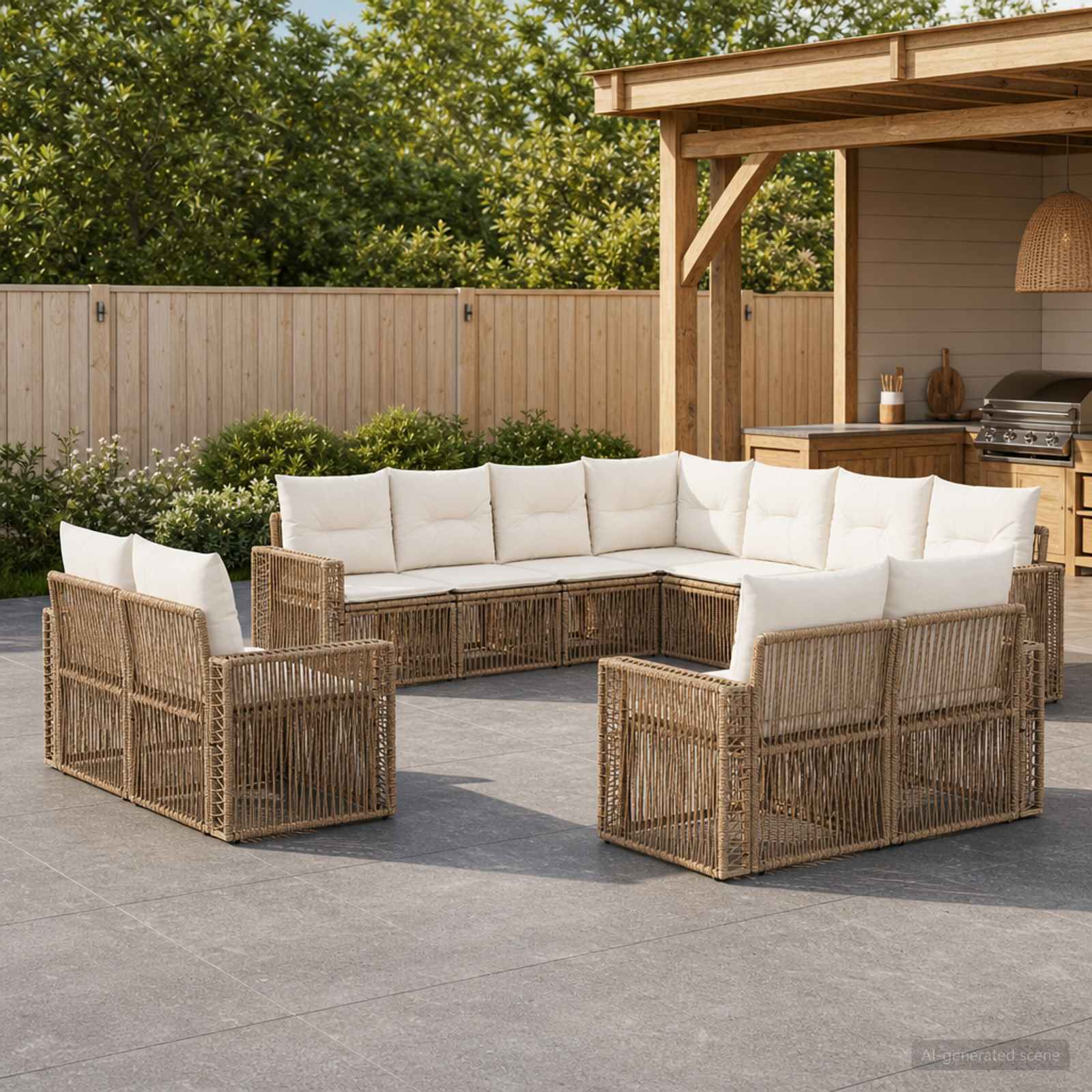 Tuinbankenset 11 pcs Beige en Crème Wit poly rattan – afbeelding 1