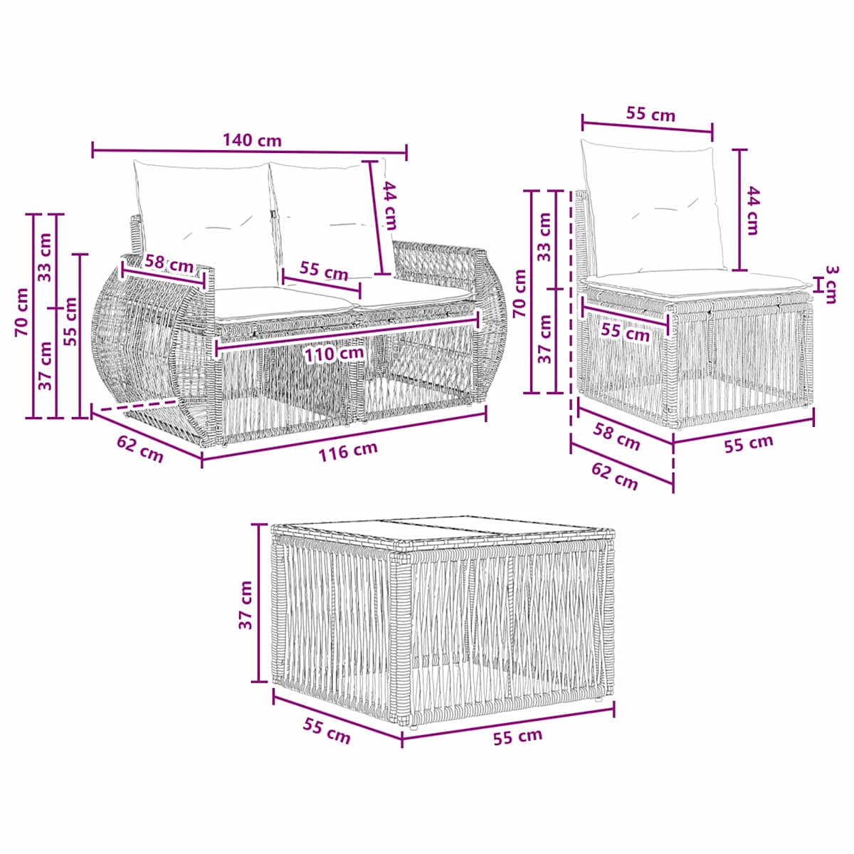 Havesofa Sæt 7 stk. polyrattan - Billede 9