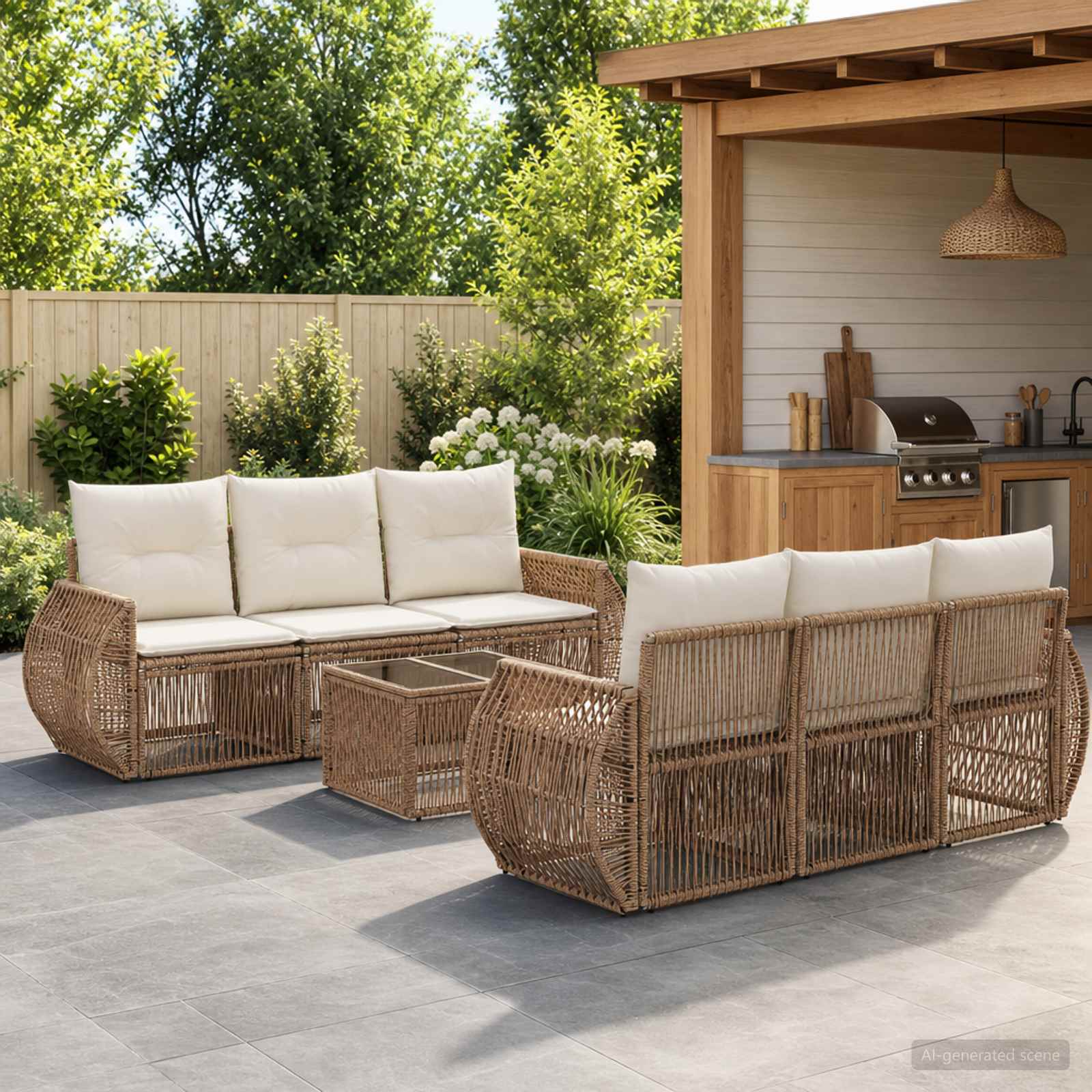 vidaXL Gartensofa-set 7 stk. Beige Poly-Rattan
