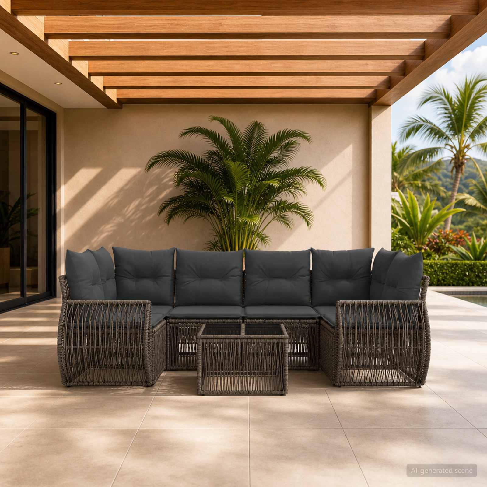 Tuinbankenset 7 st Grijs poly rattan