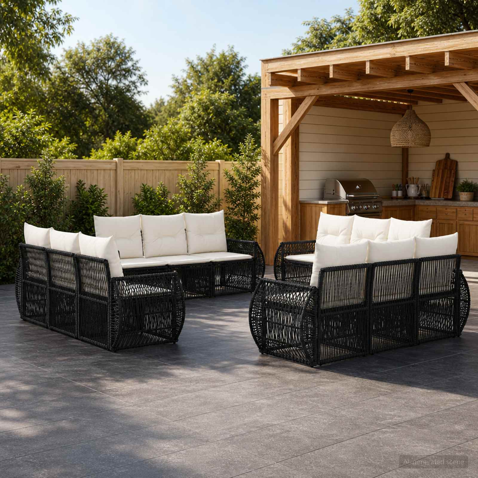 Tuinbankenset 12 pcs Zwart en Cream Wit poly rattan – afbeelding 1