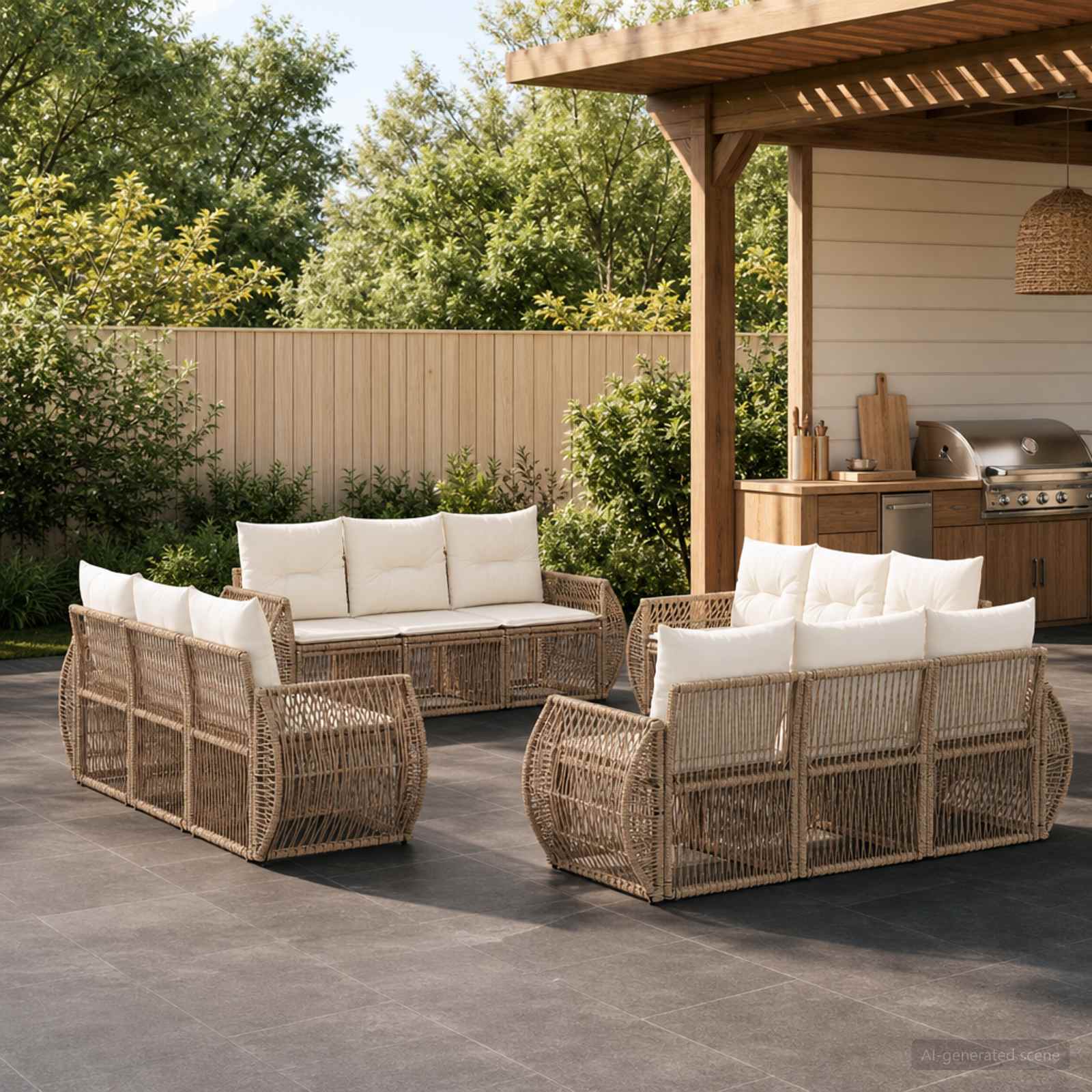 Tuinbankenset 12 pcs Beige en Crème Wit poly rattan – afbeelding 1