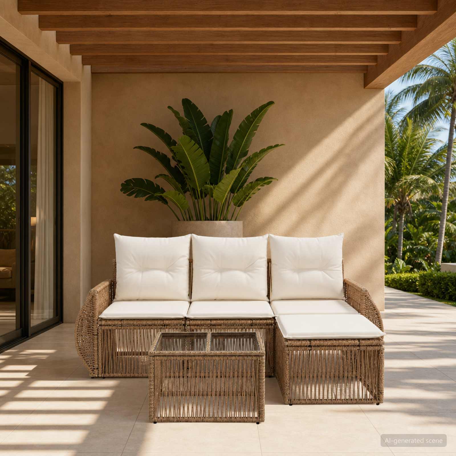 Tuinbankenset 5 pcs Beige en Crème Wit poly rattan