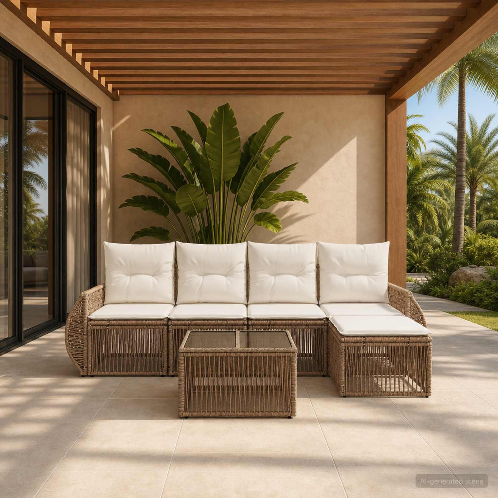Tuinbankenset 6 pcs Beige en Crème Wit poly rattan
