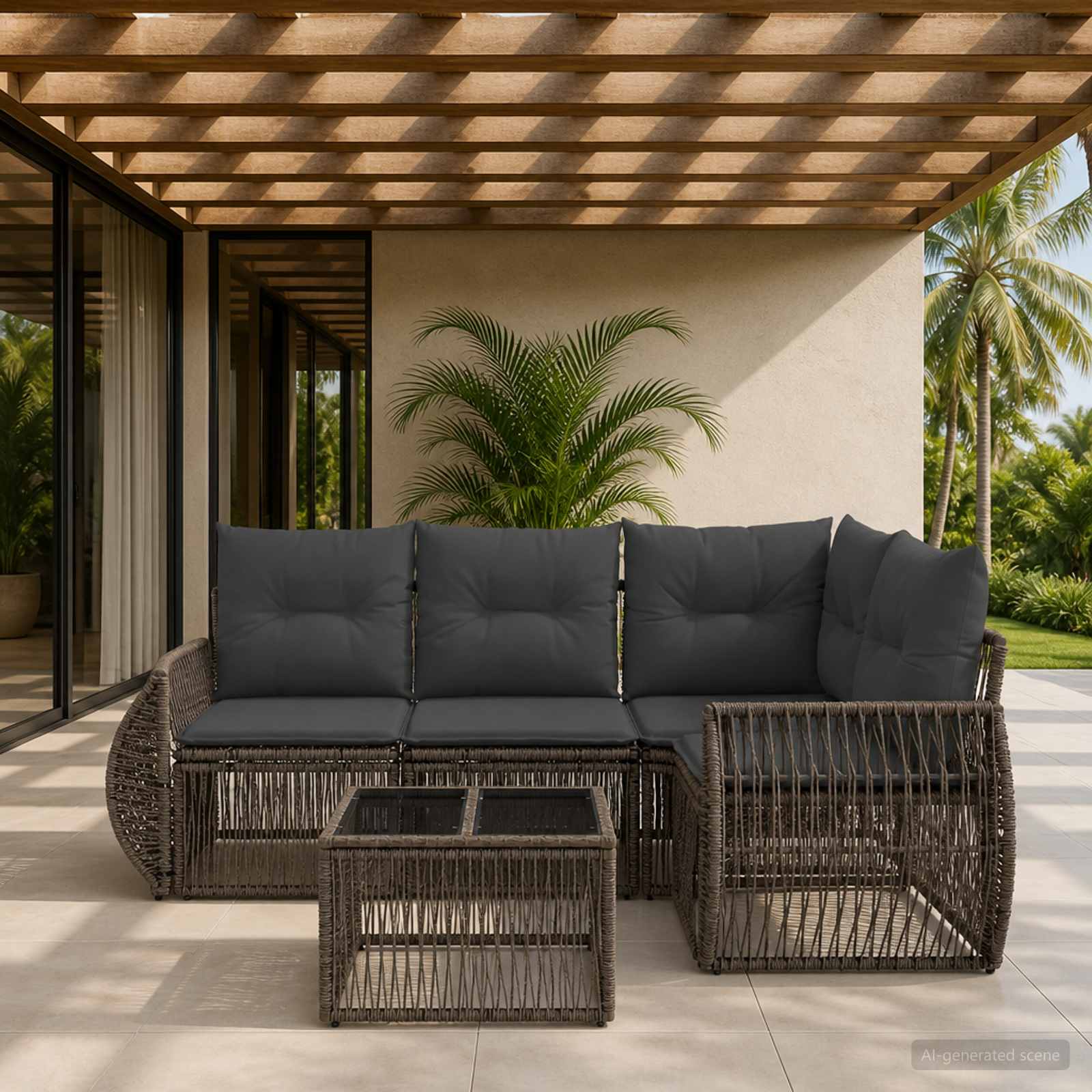 Set Divano da Giardino 5 pcs Grigio e Grigio Scuro polyrattan - immagine prodotto