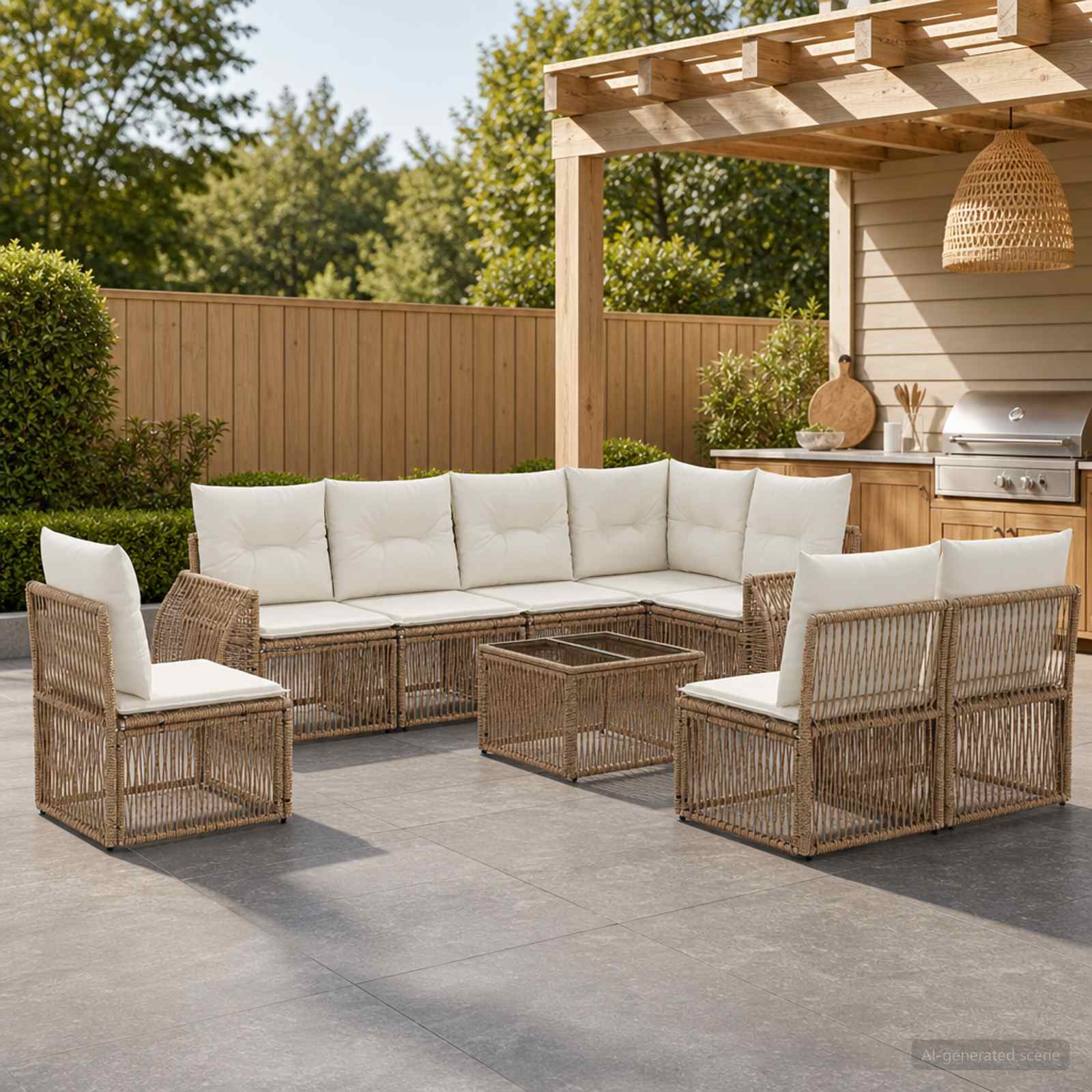 vidaXL Gartensofa-set 9 Stk. Beige und Cremeweiß Poly-Rattan