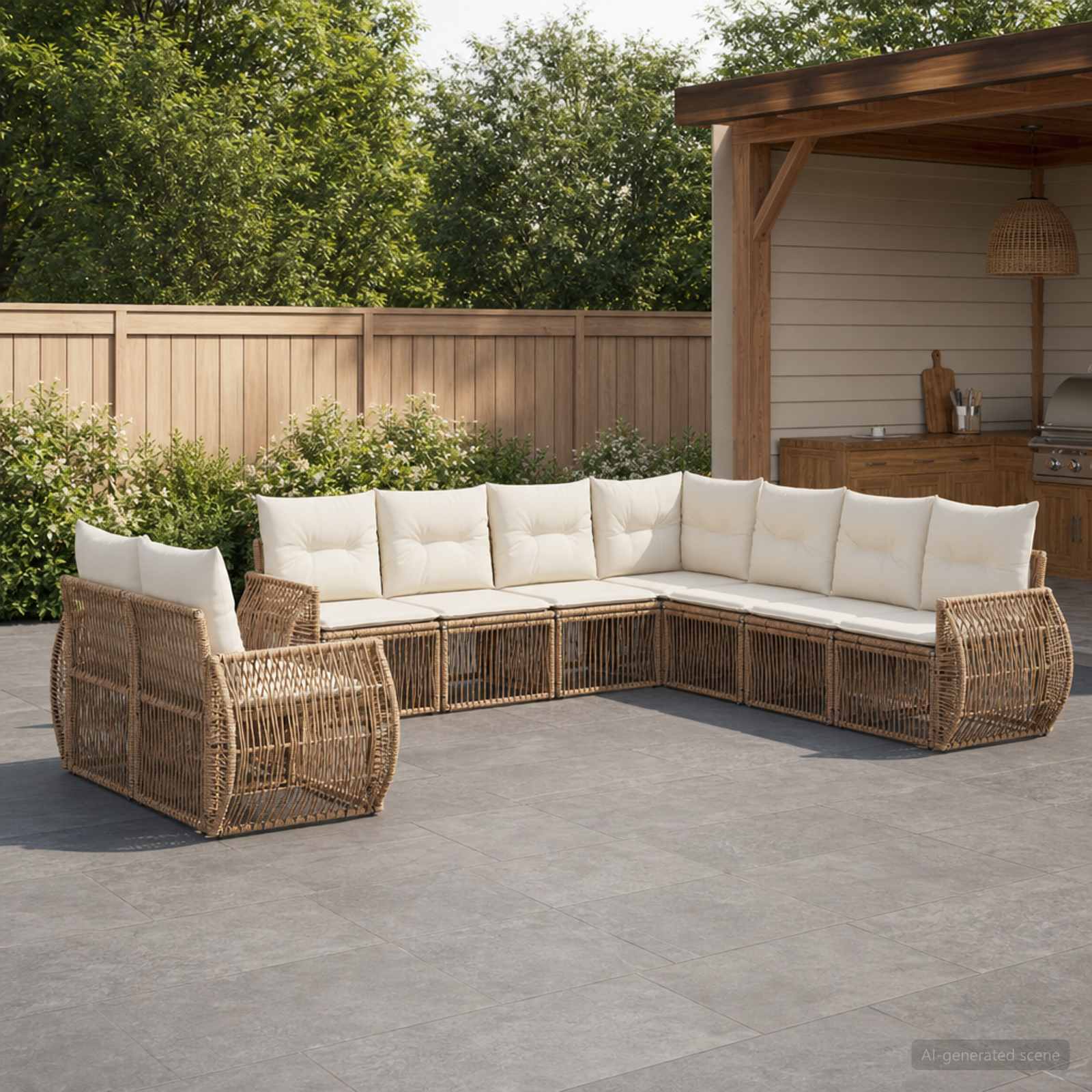 Tuinbankenset 9 pcs Beige en Crème Wit poly rattan – afbeelding 1