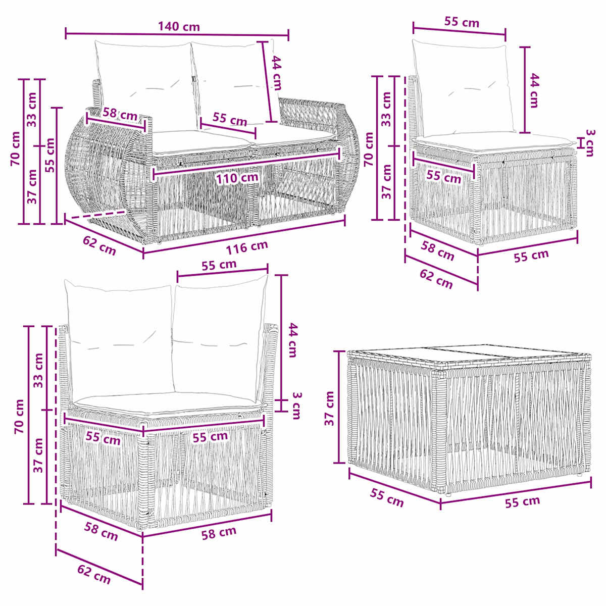 Havesofa Sæt 10 stk. polyrattan - Billede 10