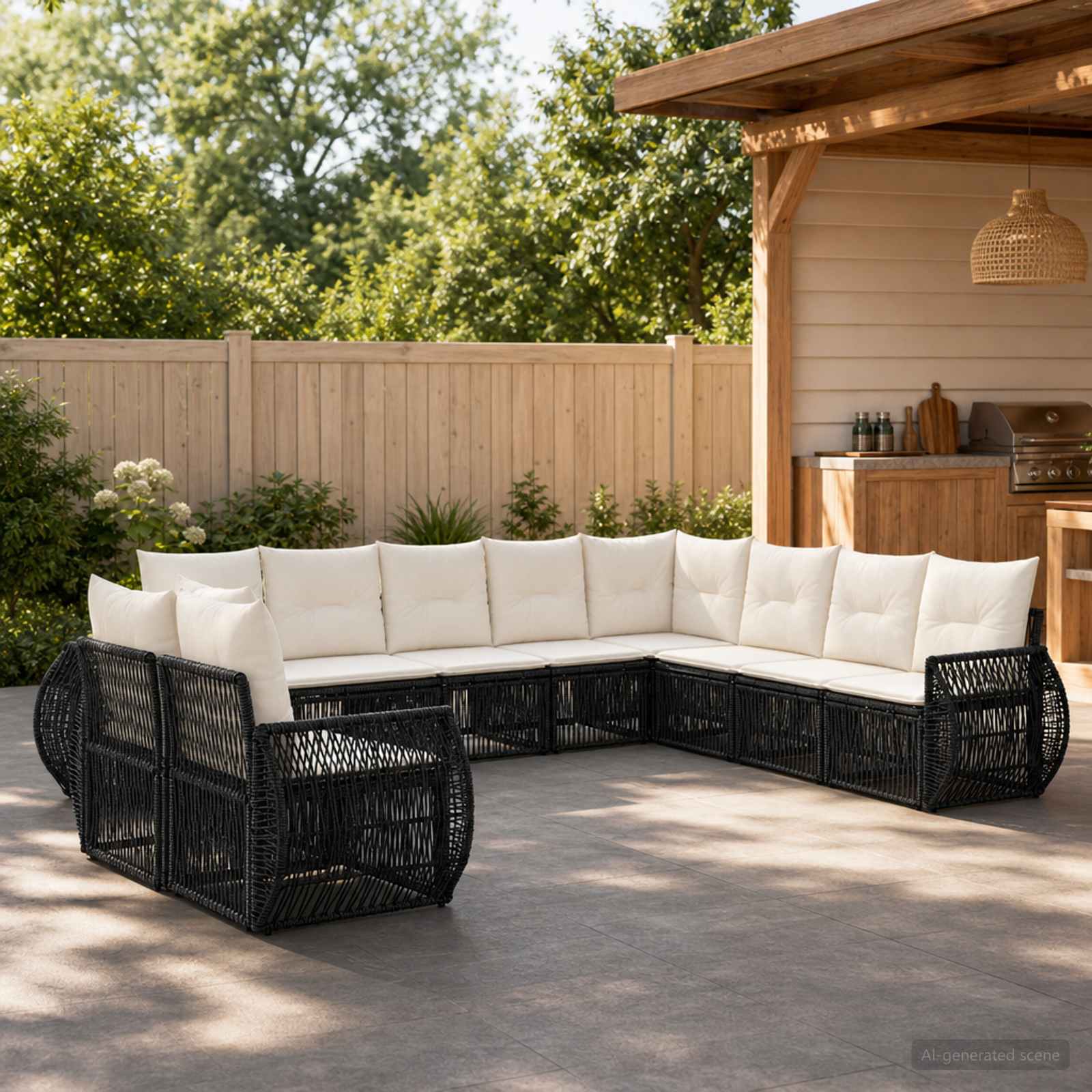 Tuinbankenset 10 pcs Zwart en Cream Wit poly rattan – afbeelding 1
