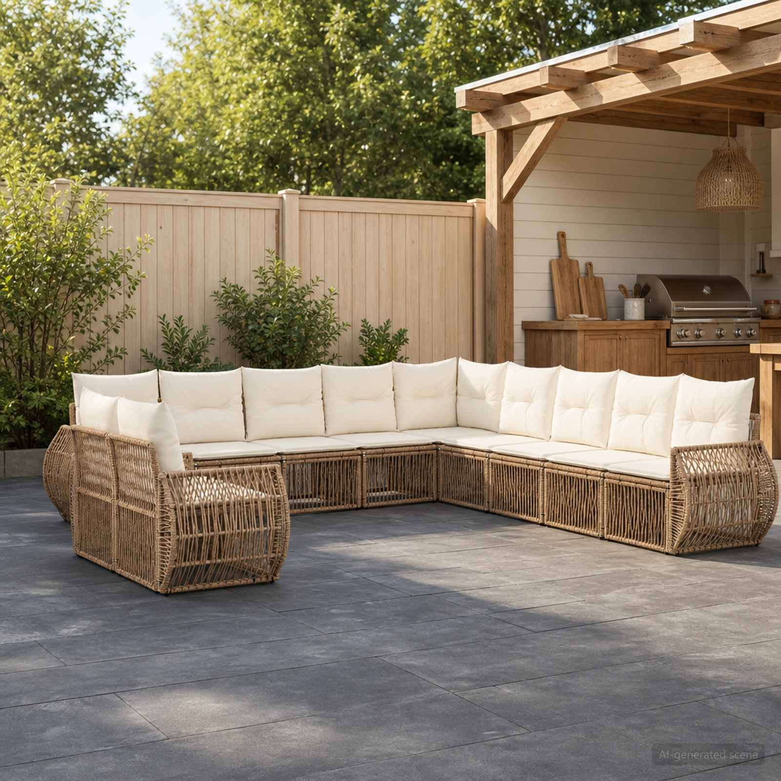 Tuinbankenset 11 pcs Beige en Crème Wit poly rattan – afbeelding 1