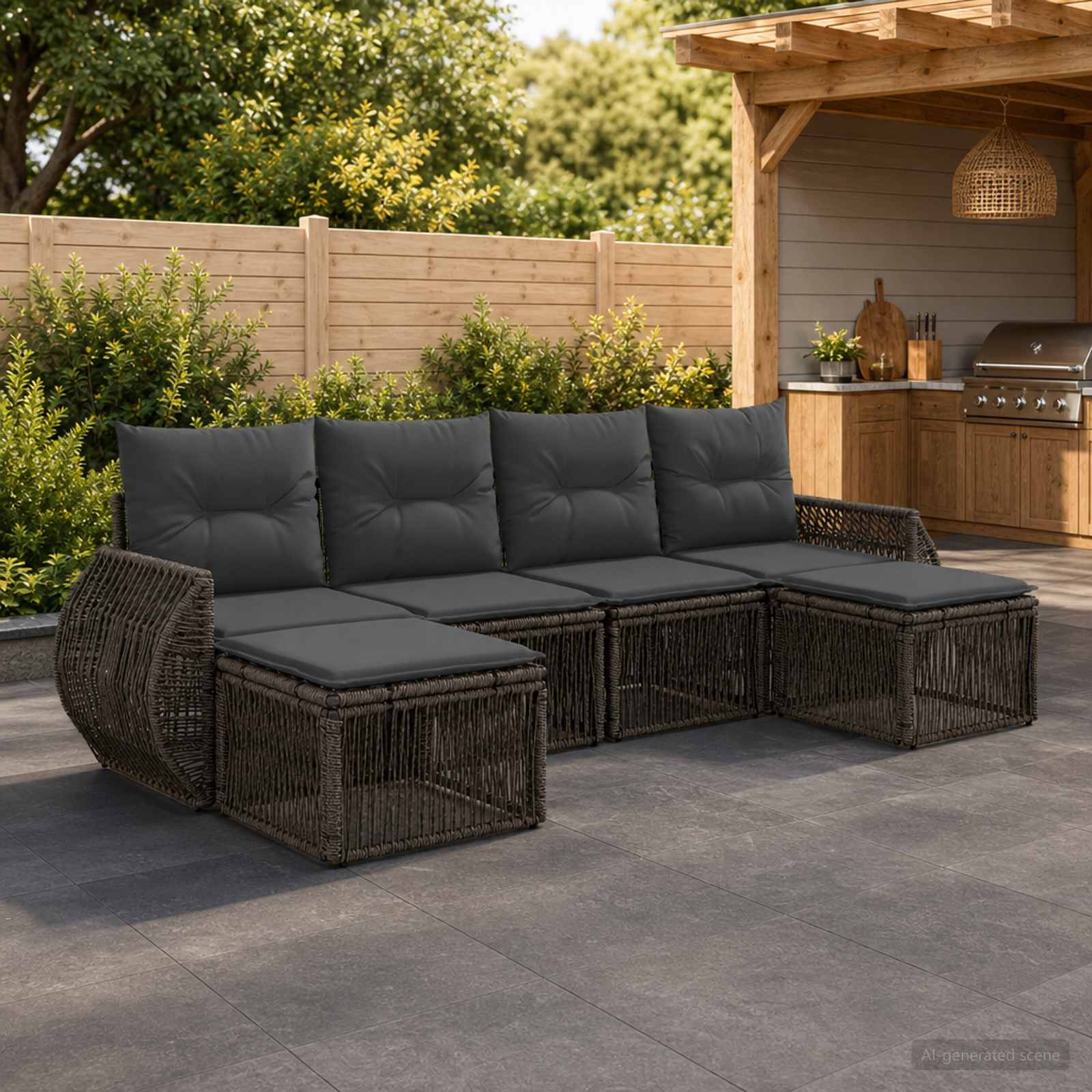 Set Divano da Giardino 6 pcs Grigio e Grigio Scuro polyrattan - immagine prodotto
