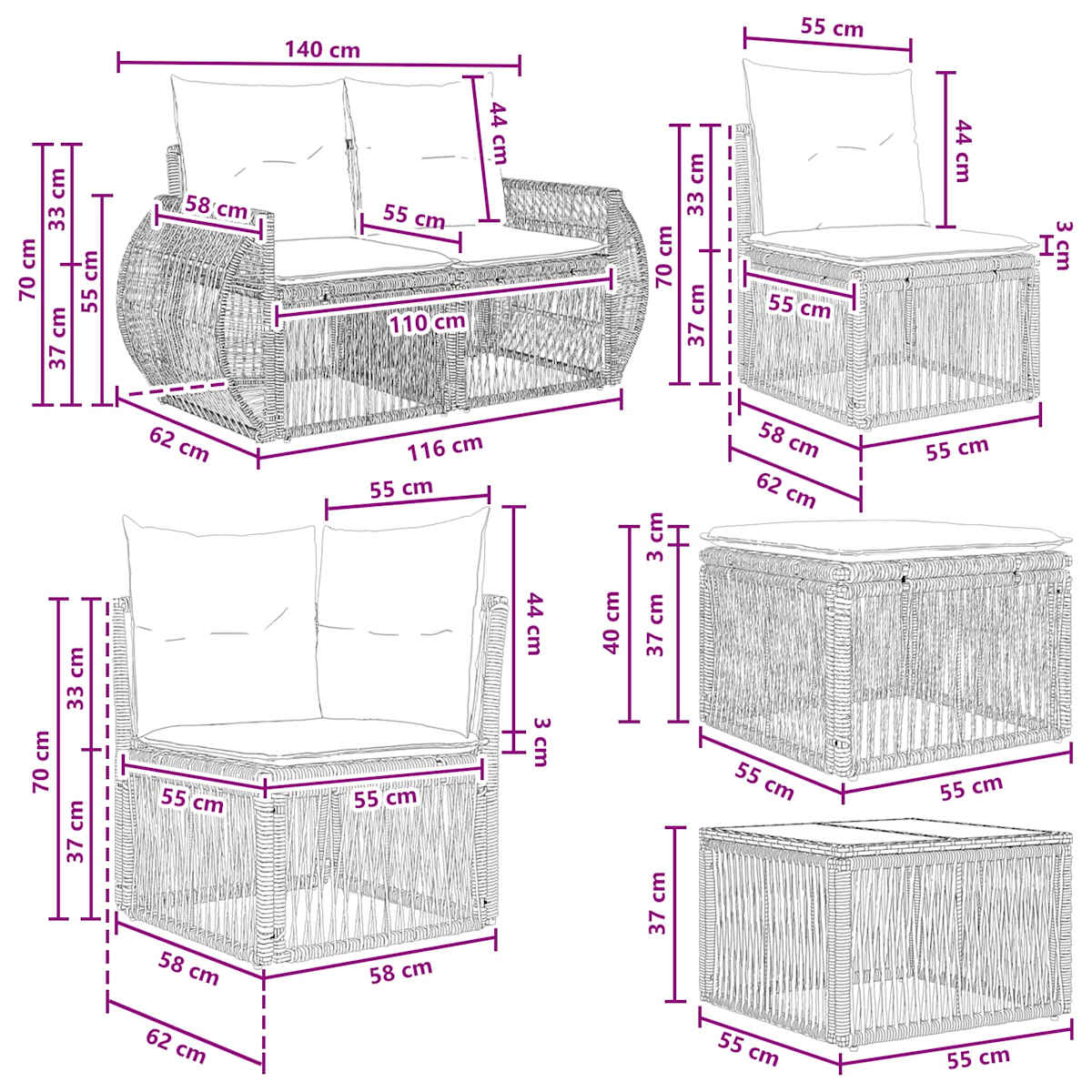 Havesofa Sæt 9 stk. polyrattan - Billede 11