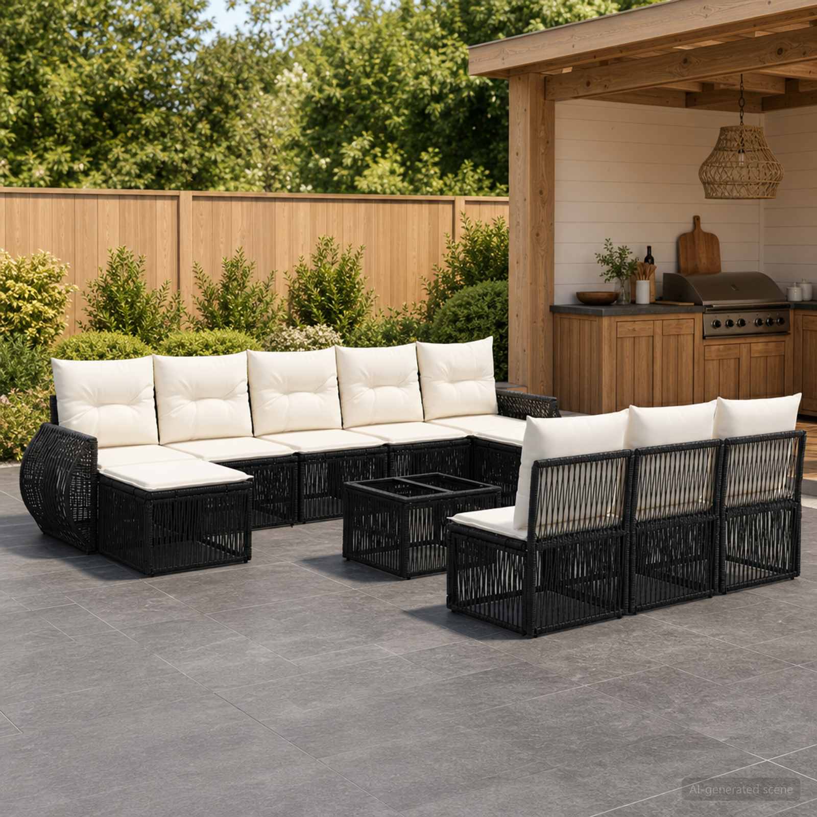 Tuinbankenset 11 pcs Zwart en Cream Wit poly rattan – afbeelding 1