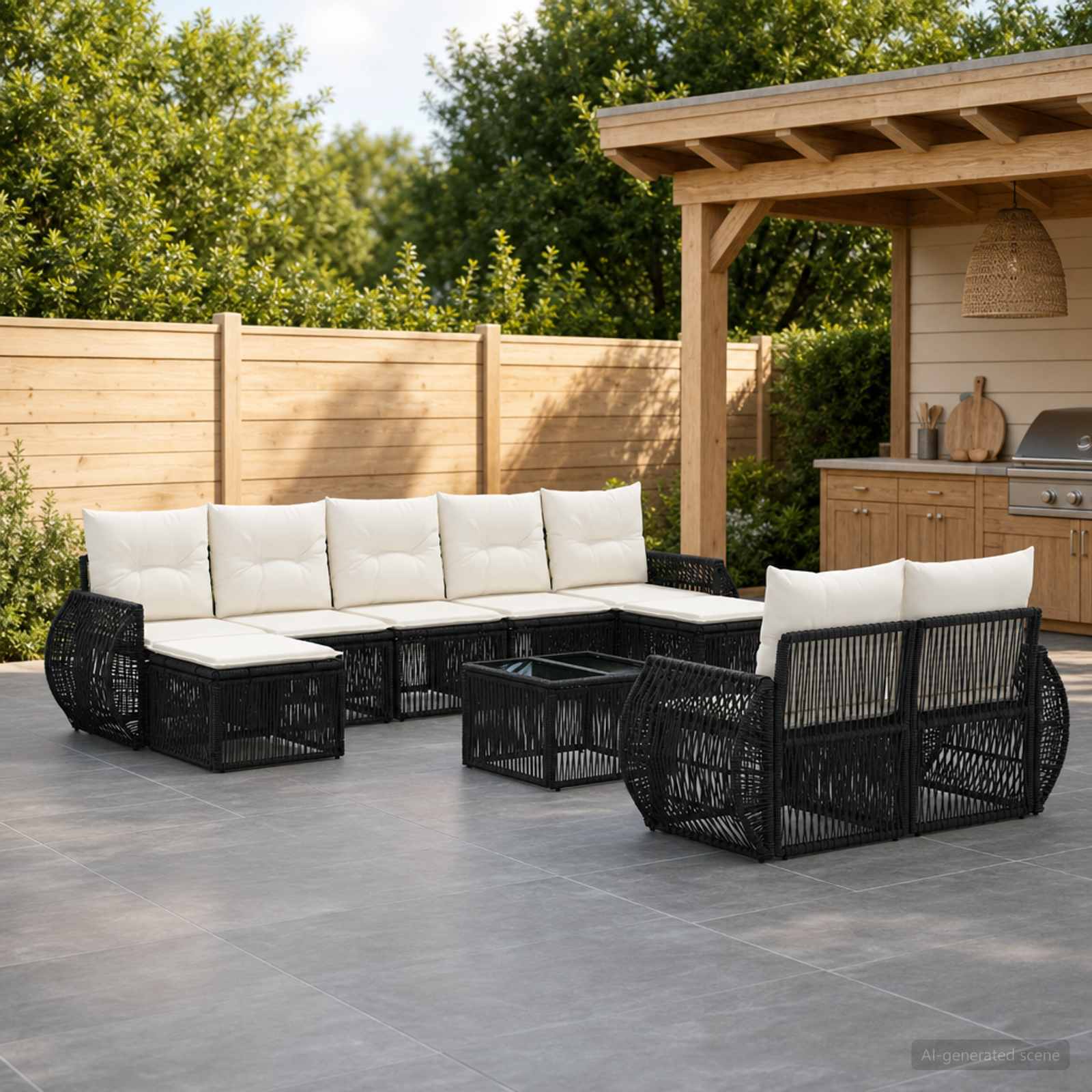 Tuinbankenset 10 pcs Zwart en Cream Wit poly rattan – afbeelding 1