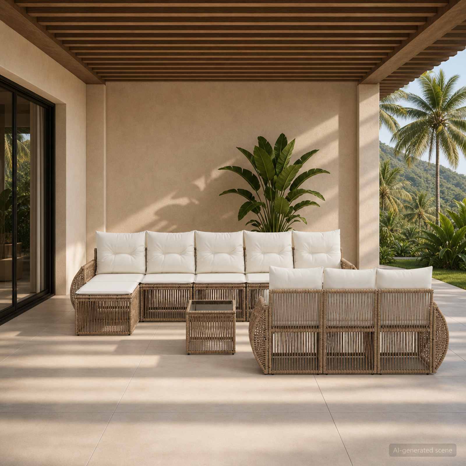 Tuinbankenset 11 pcs Beige en Crème Wit poly rattan
