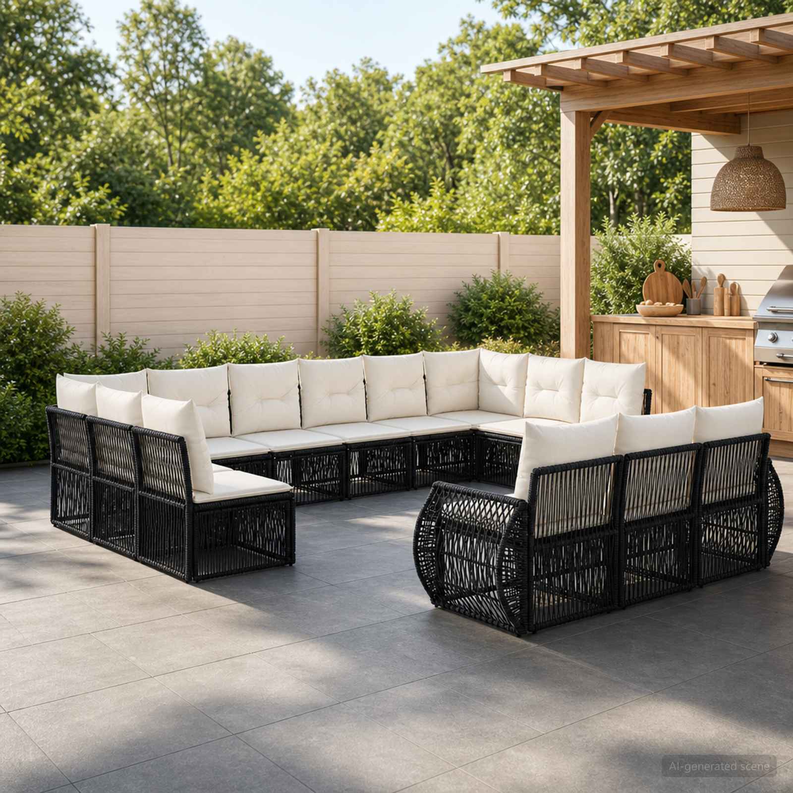 Tuinbankenset 13 pcs Zwart en Cream Wit poly rattan – afbeelding 1