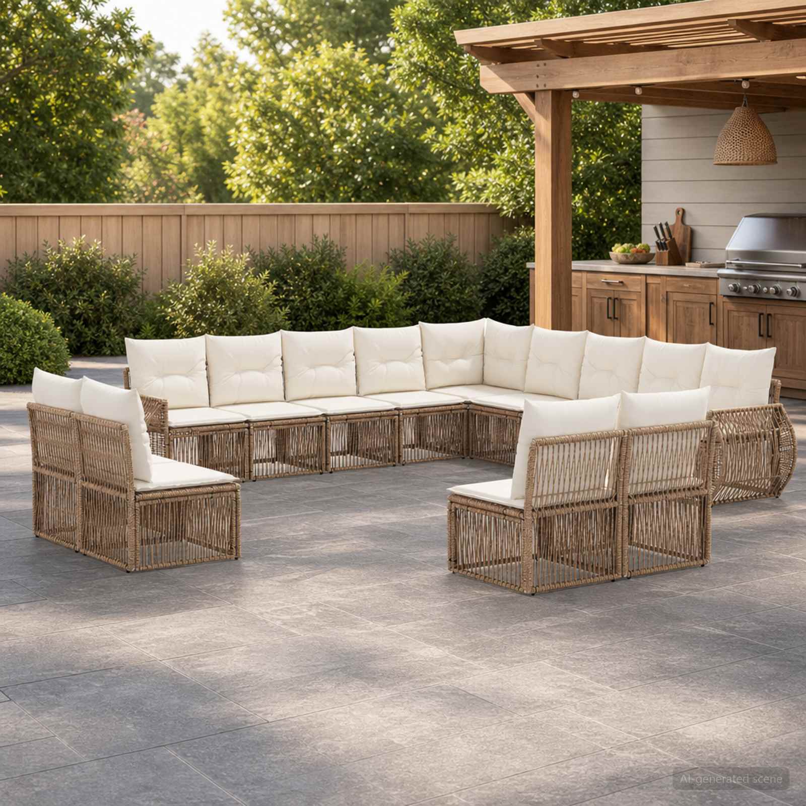 Tuinbankenset 13 pcs Beige en Crème Wit poly rattan – afbeelding 1