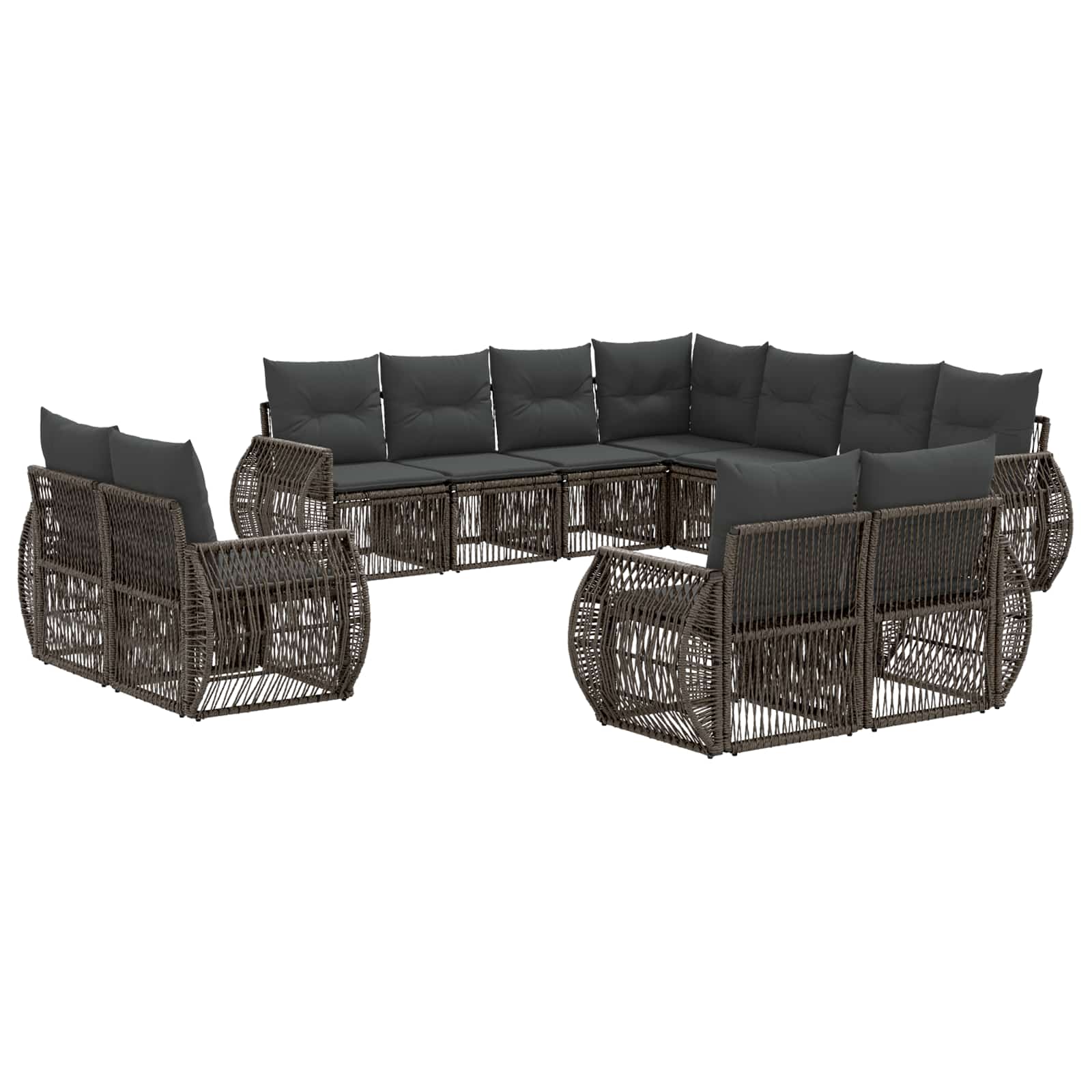 Vrtna sedežna garnitura 11 pcs Siva in temno siva poli ratan