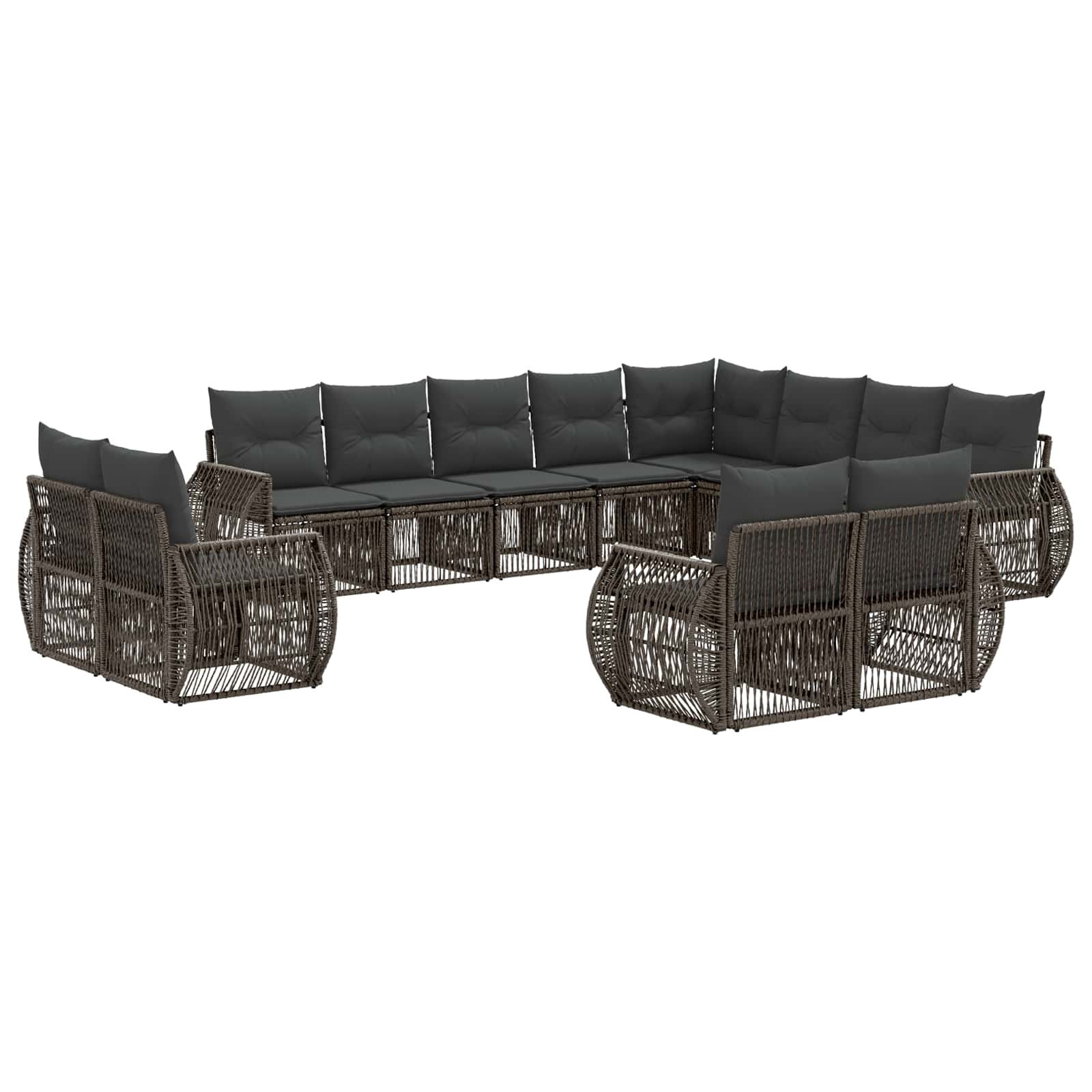 Vrtna sedežna garnitura 12 pcs Siva in temno siva poli ratan