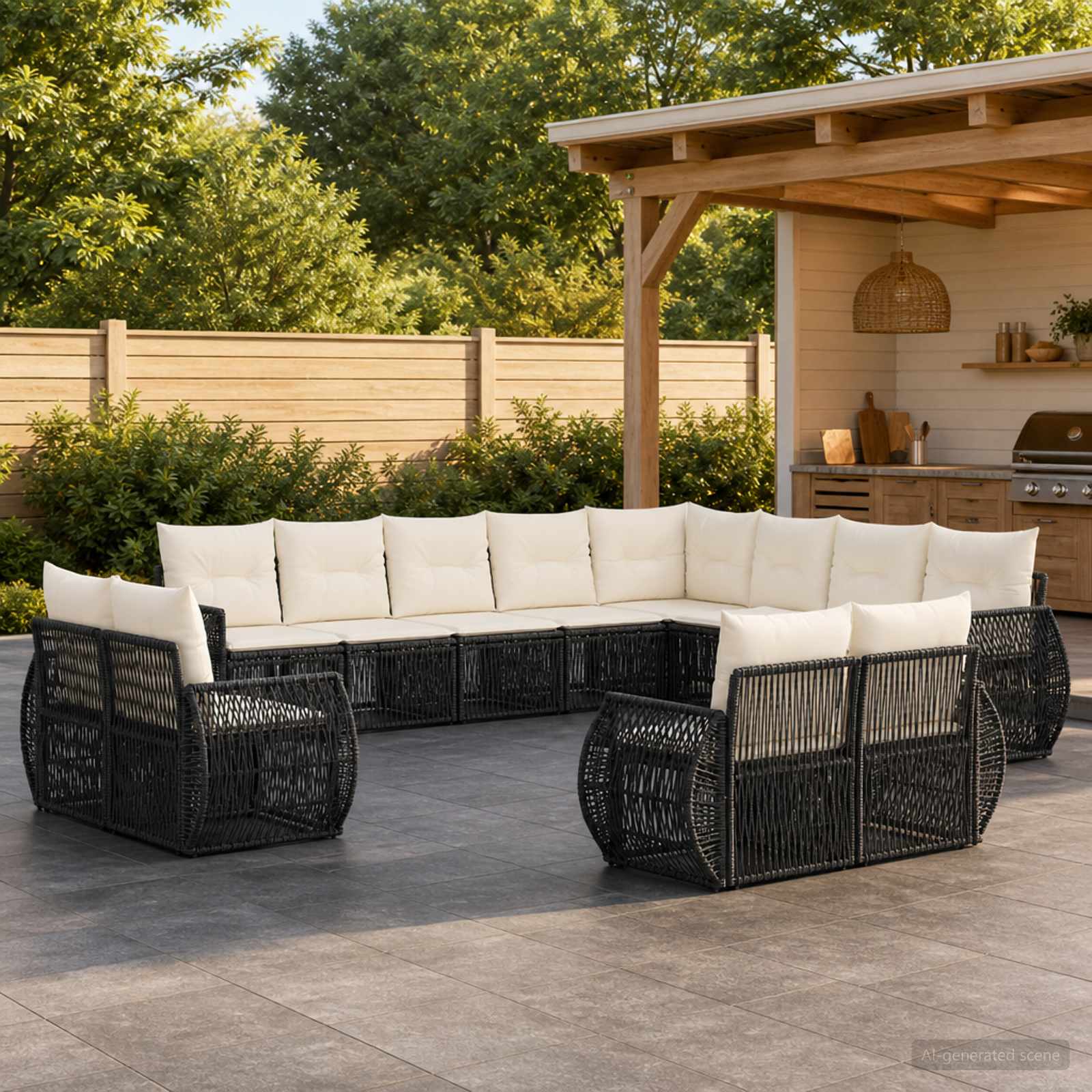 Tuinbankenset 13 pcs Zwart en Cream Wit poly rattan – afbeelding 1