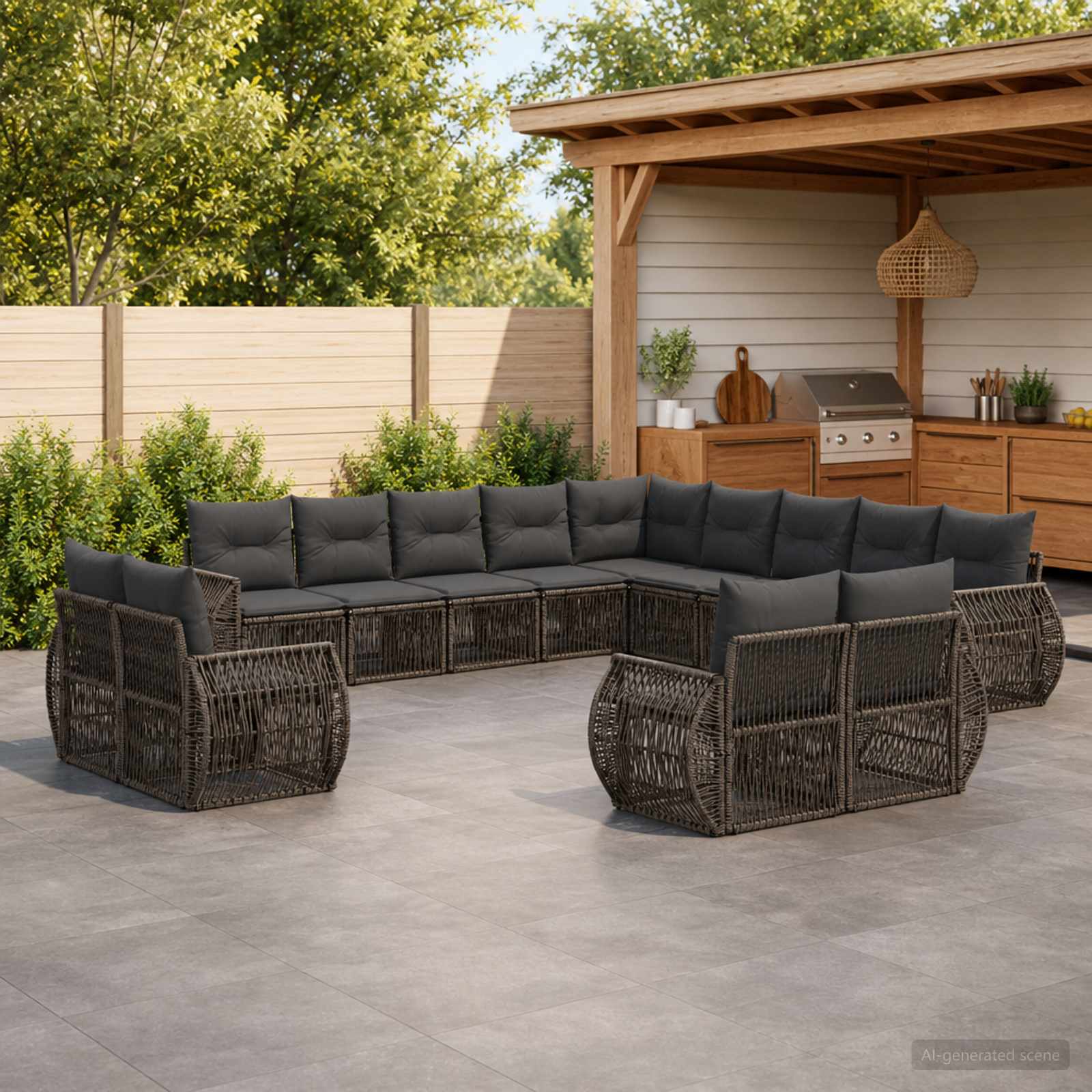 Tuinbankenset 13 pcs Grijs en Donkergrijs poly rattan – afbeelding 1