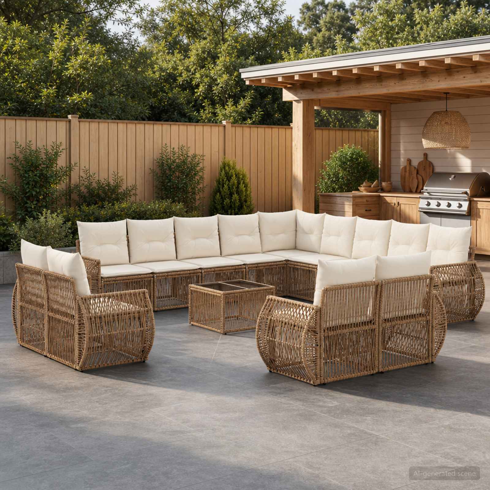 Tuinbankenset 14 pcs Beige en Crème Wit poly rattan