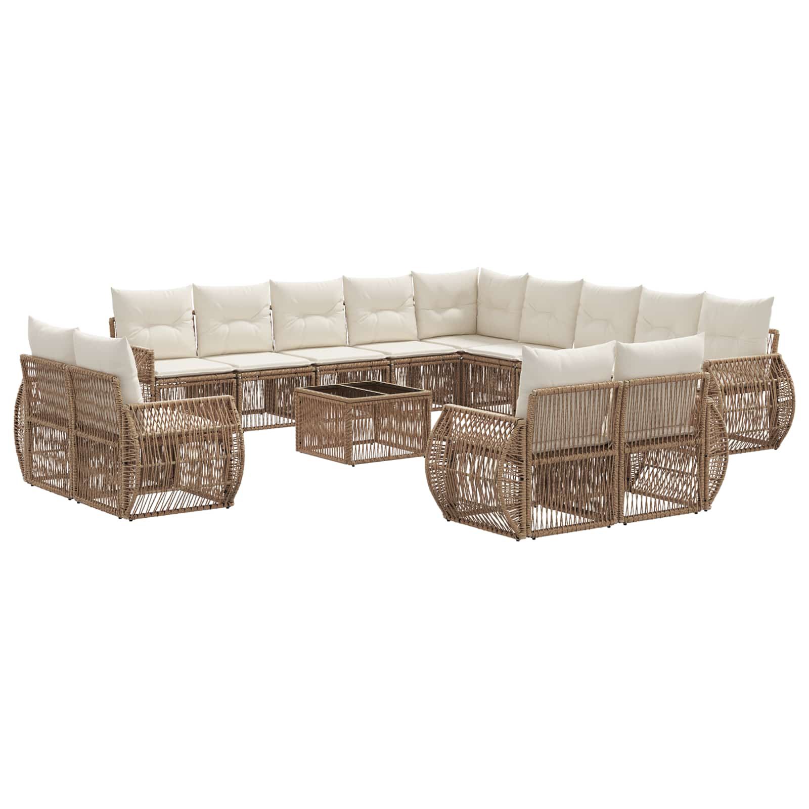 Sada zahradních pohovek 14 pcs Beige a krémová bílá polyratan
