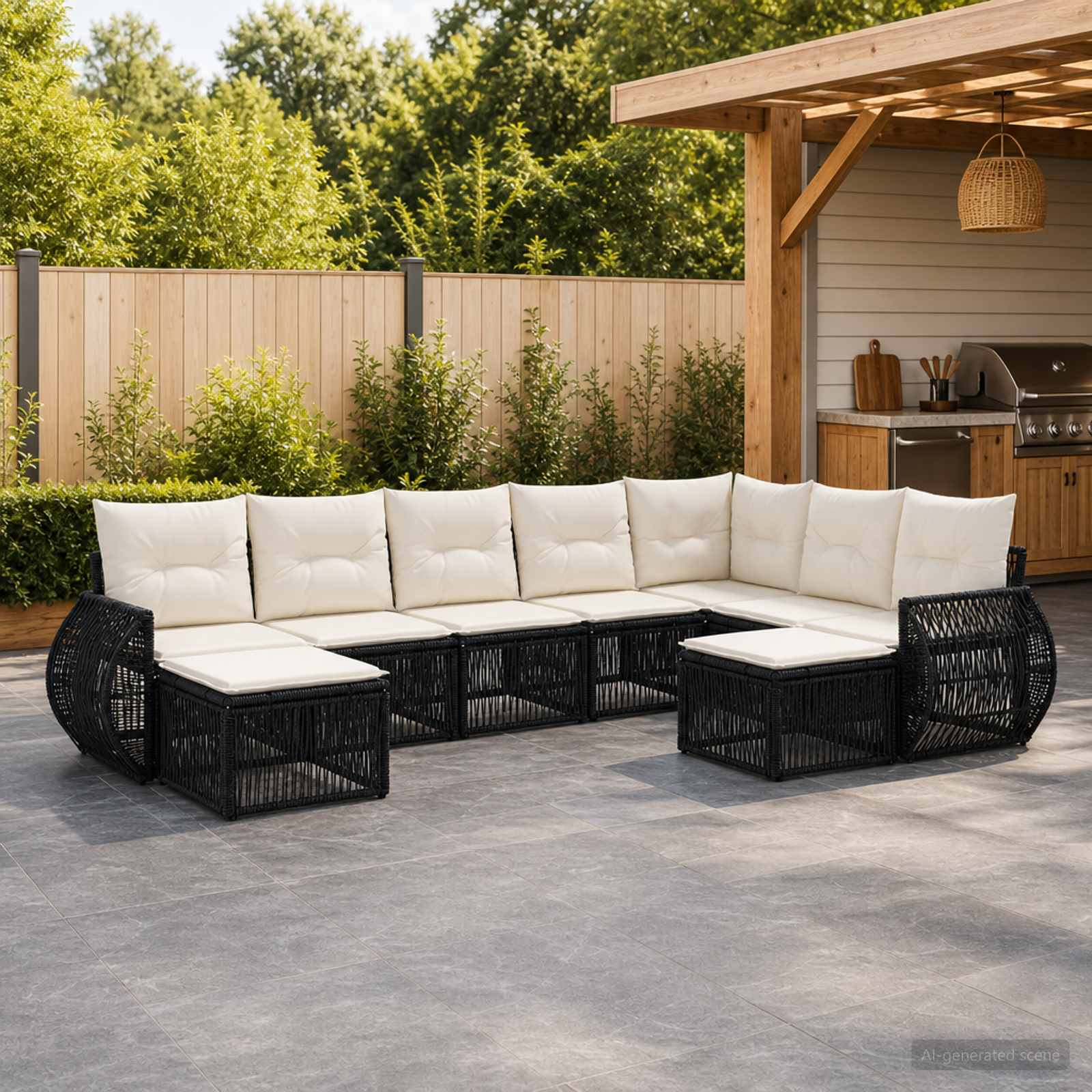 Tuinbankenset 9 pcs Zwart poly rattan – afbeelding 1