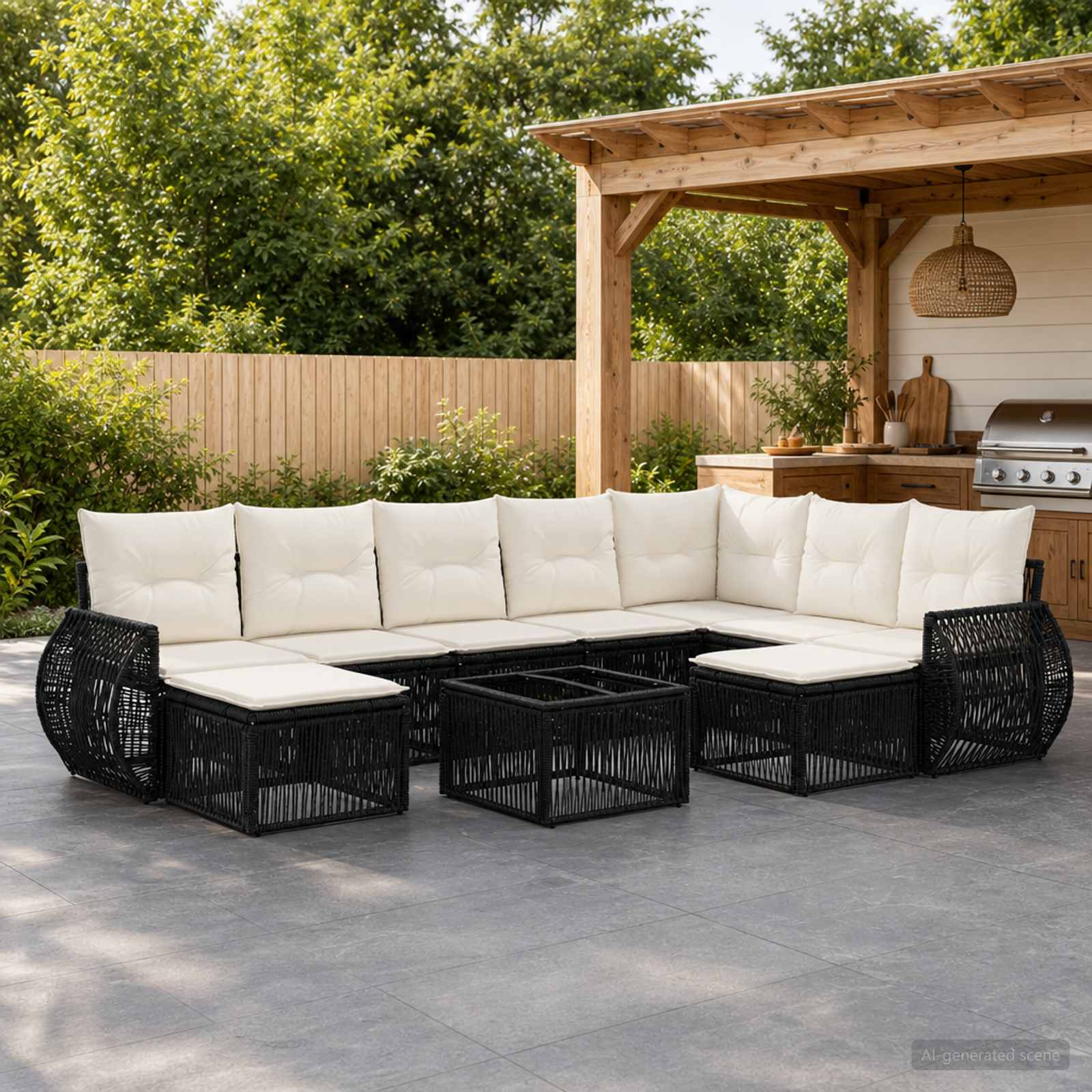 Tuinbankenset 10 pcs Zwart poly rattan – afbeelding 1