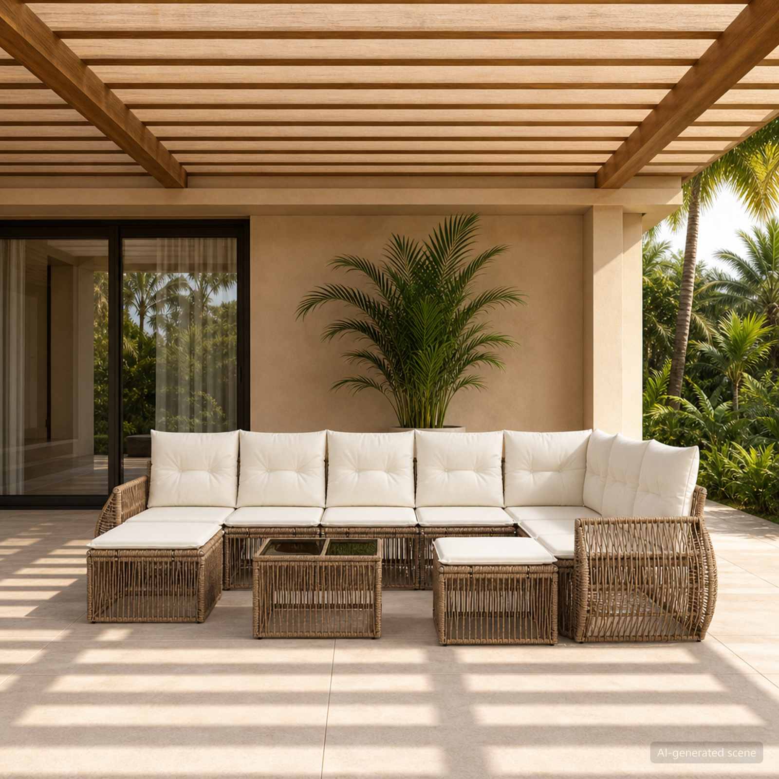 Tuinbankenset 10 pcs Beige poly rattan