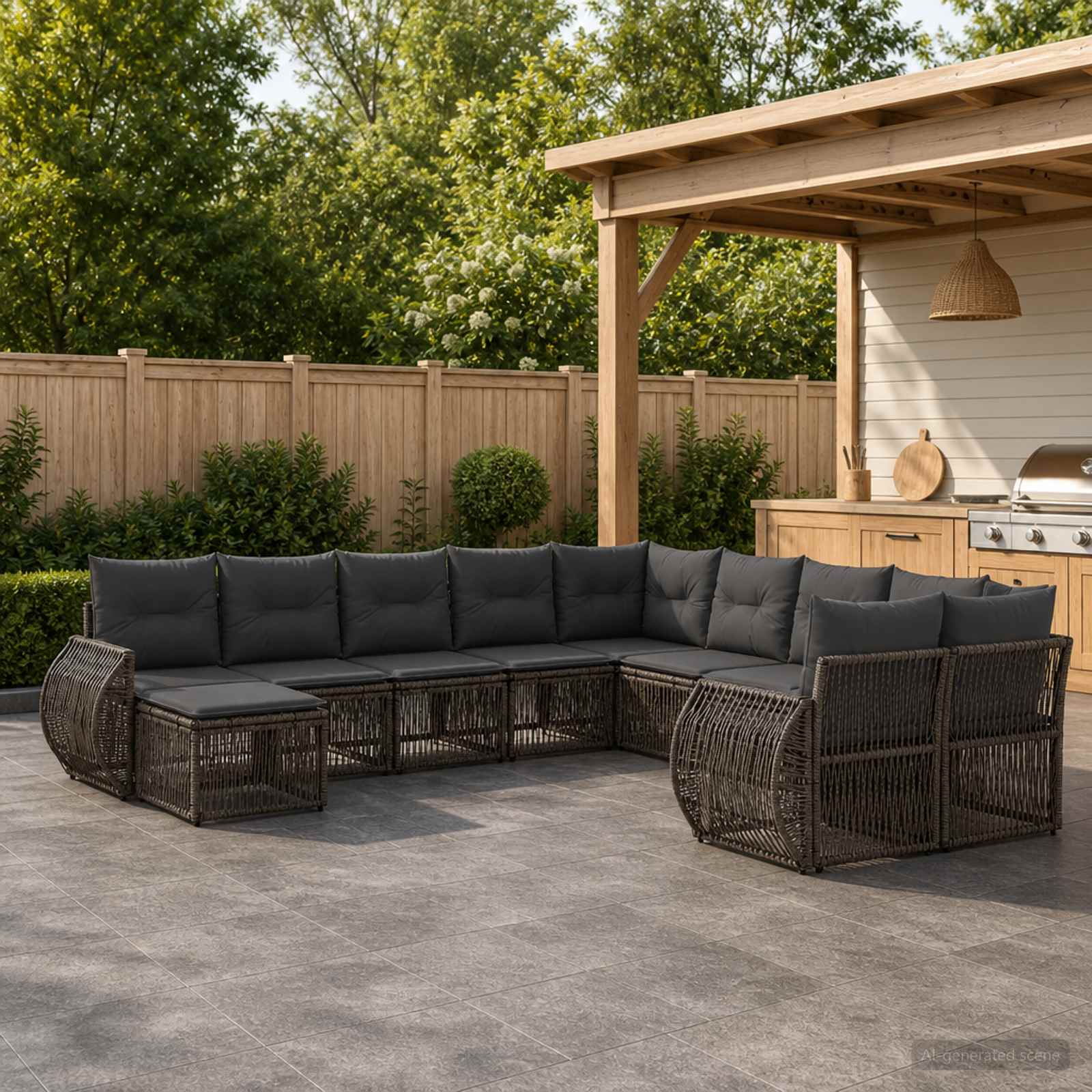 Tuinbankenset 11 pcs Grijs poly rattan – afbeelding 1