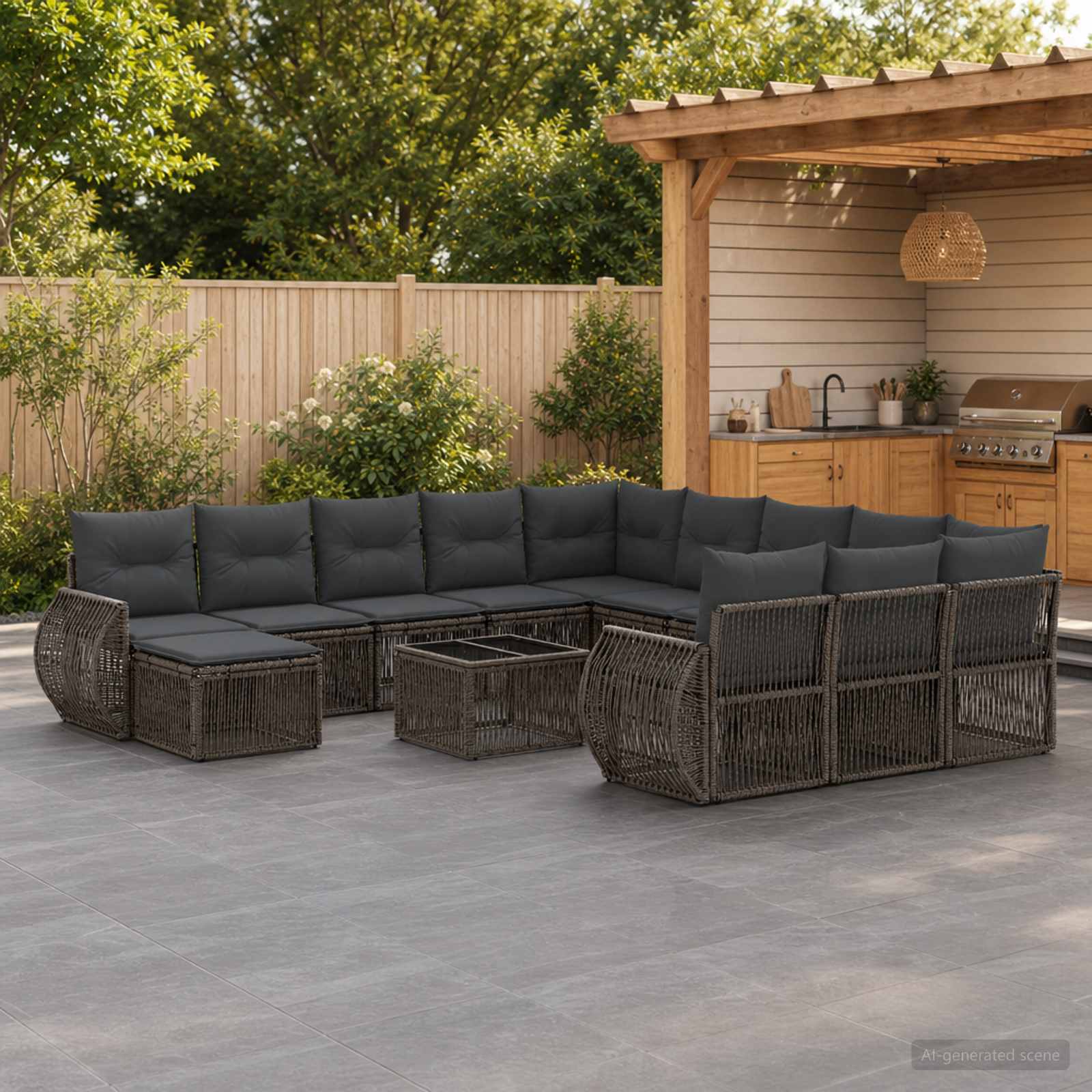 Havesofa sæt 13 dele i grå polyrattan til terrasse og have