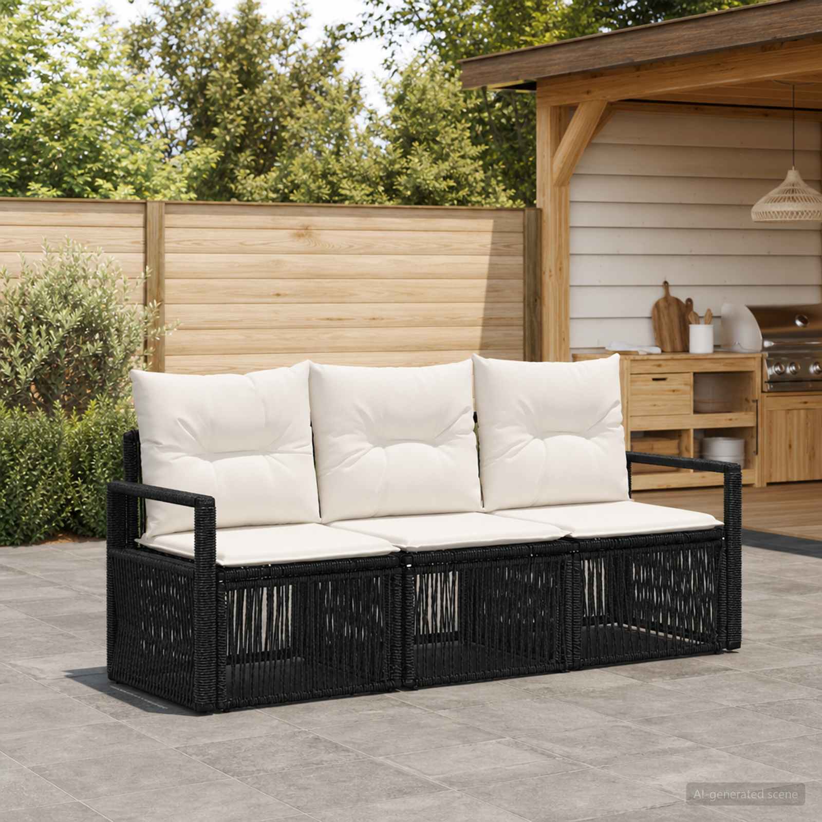 Set Divano da Giardino 3 pcs Nero polyrattan - immagine prodotto