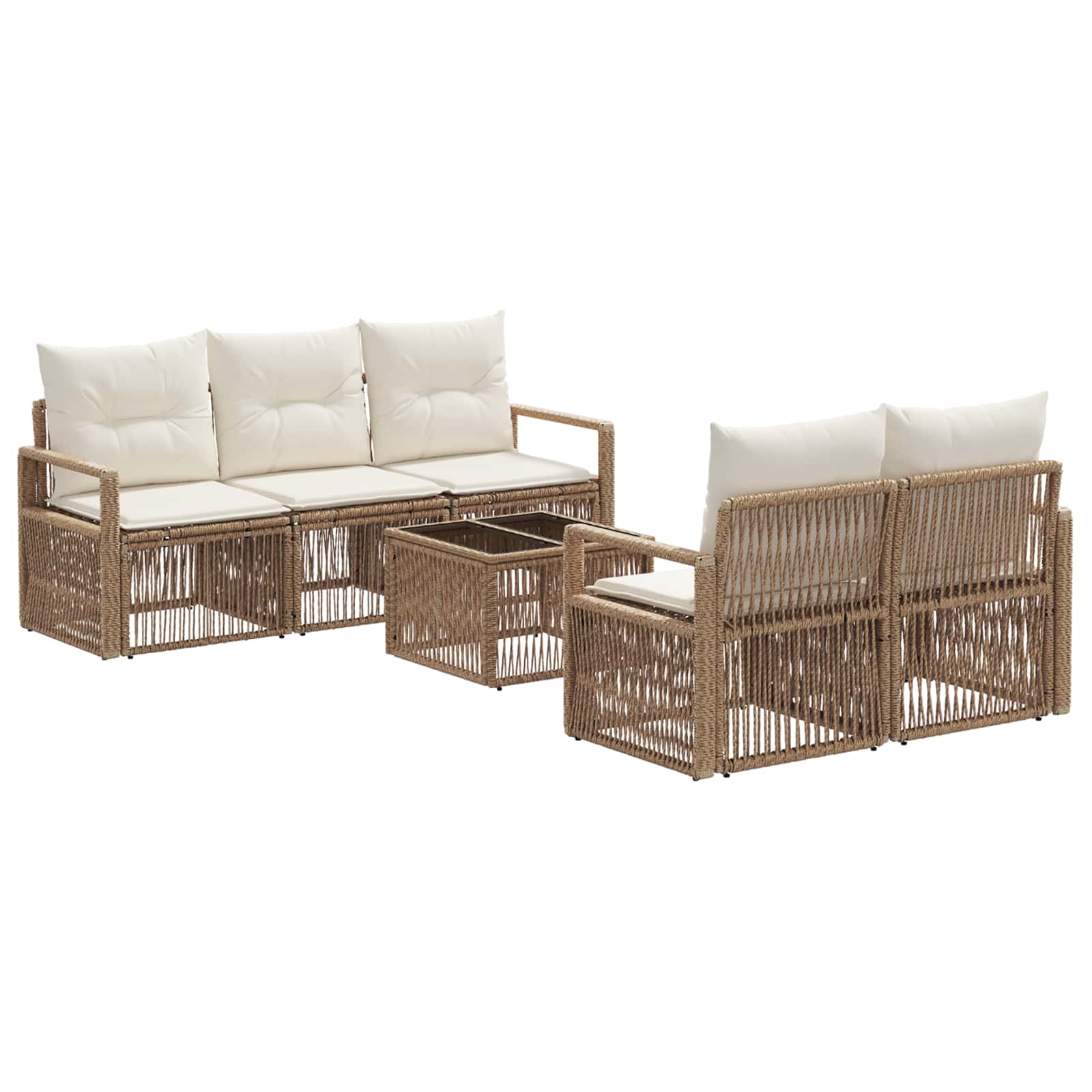 Tuinbankenset 6 st Beige poly rattan - Afbeelding 2