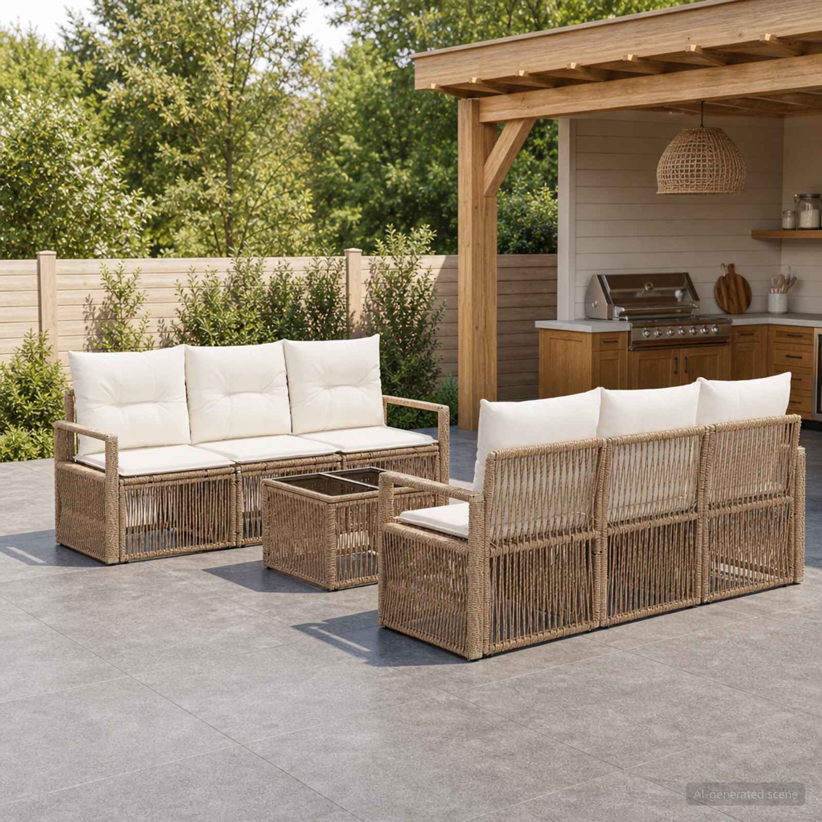 Tuinbankenset 7 st Beige poly rattan