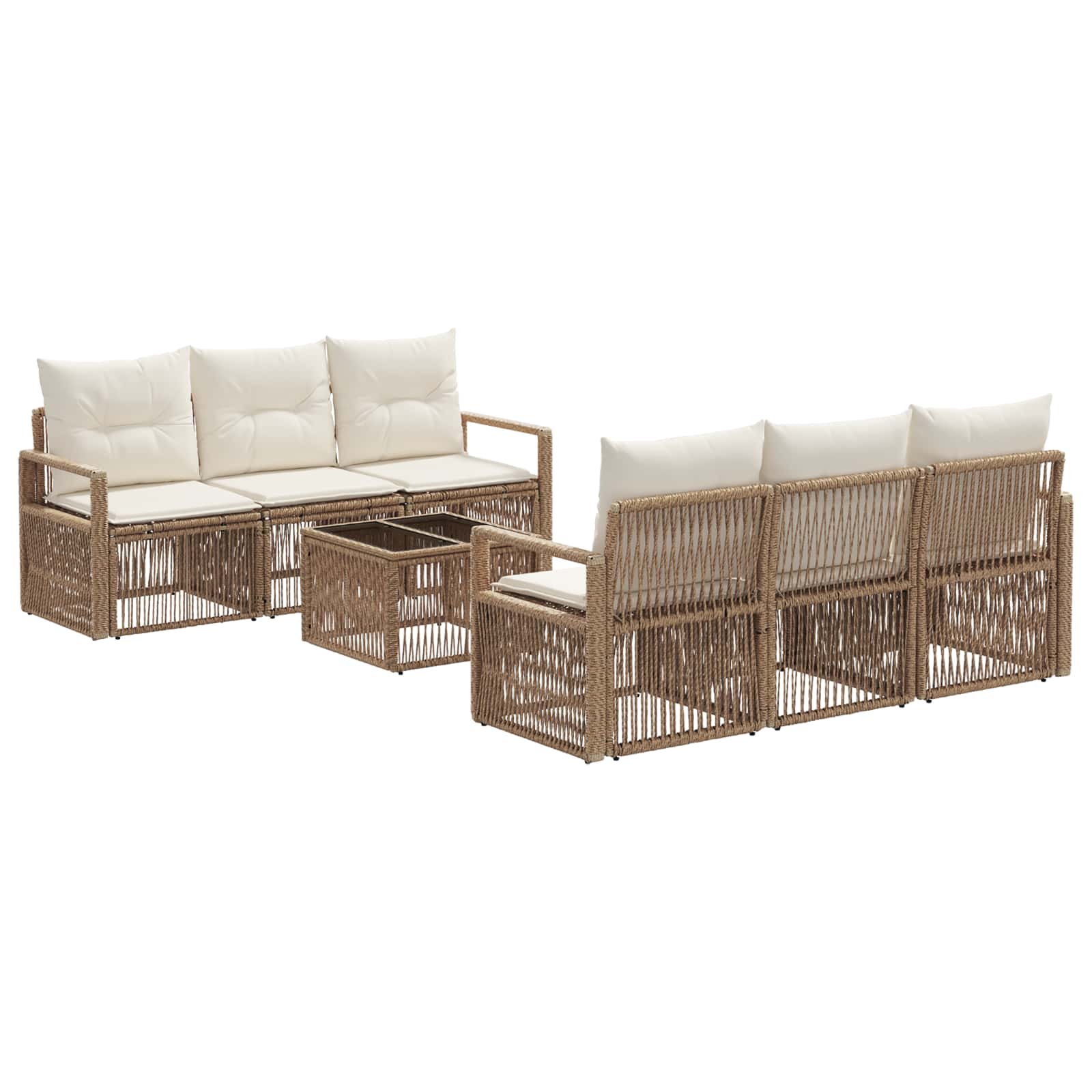 Tuinbankenset 7 st Beige poly rattan - Afbeelding 2