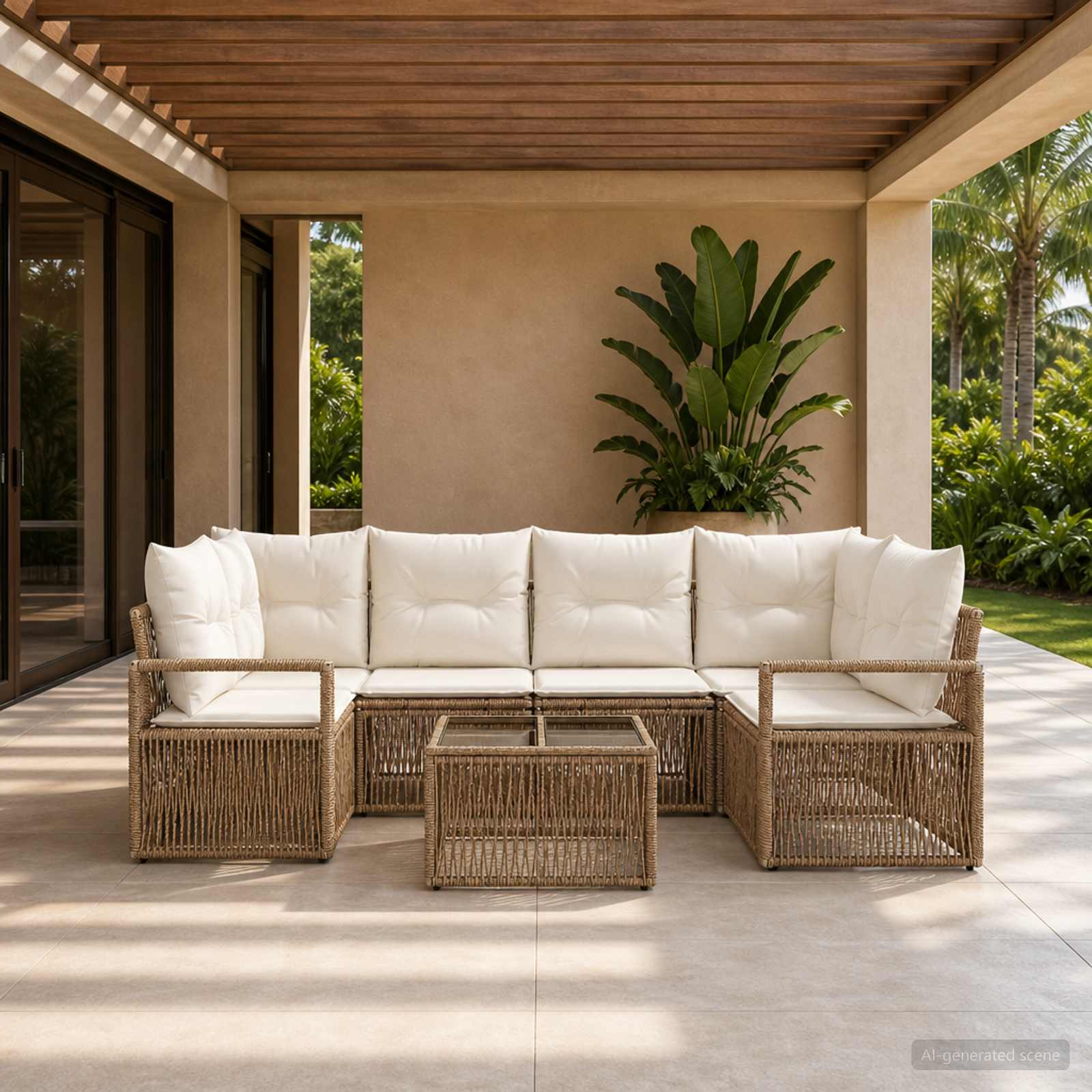Tuinbankenset 7 st Beige poly rattan