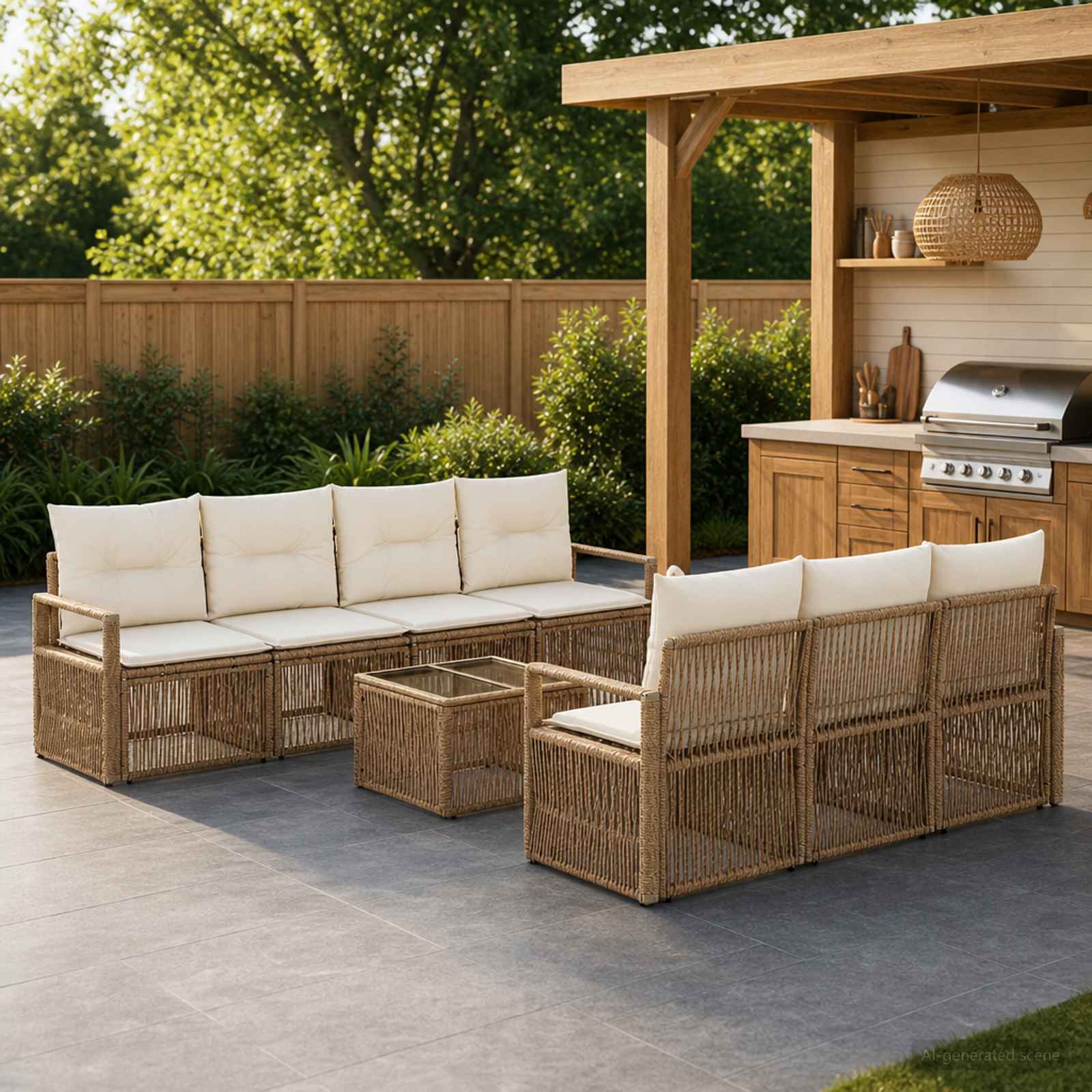 Tuinbankenset 8 st Beige poly rattan