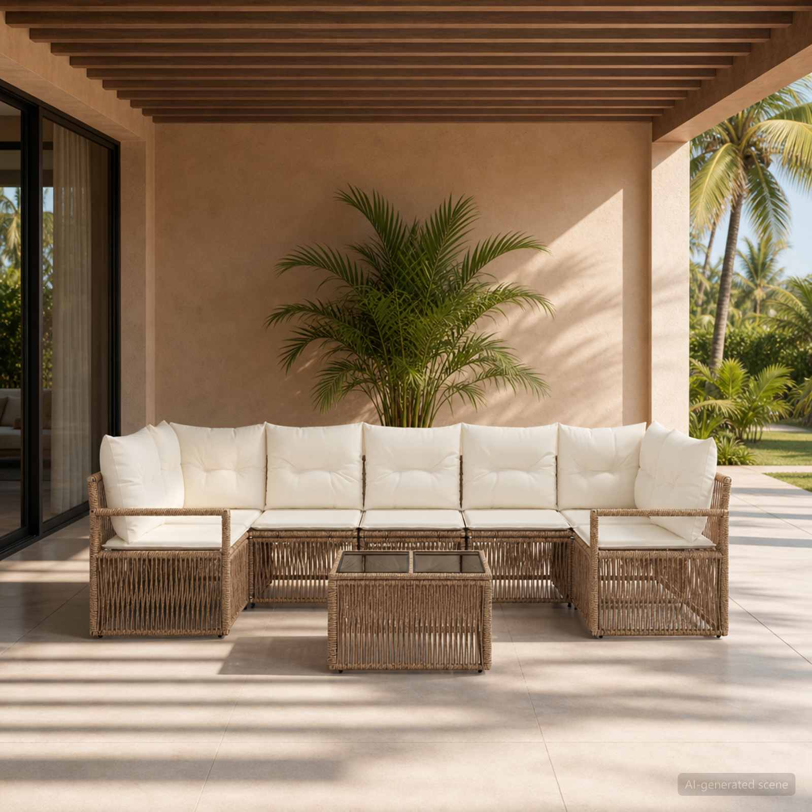 Tuinbankenset 8 st Beige poly rattan