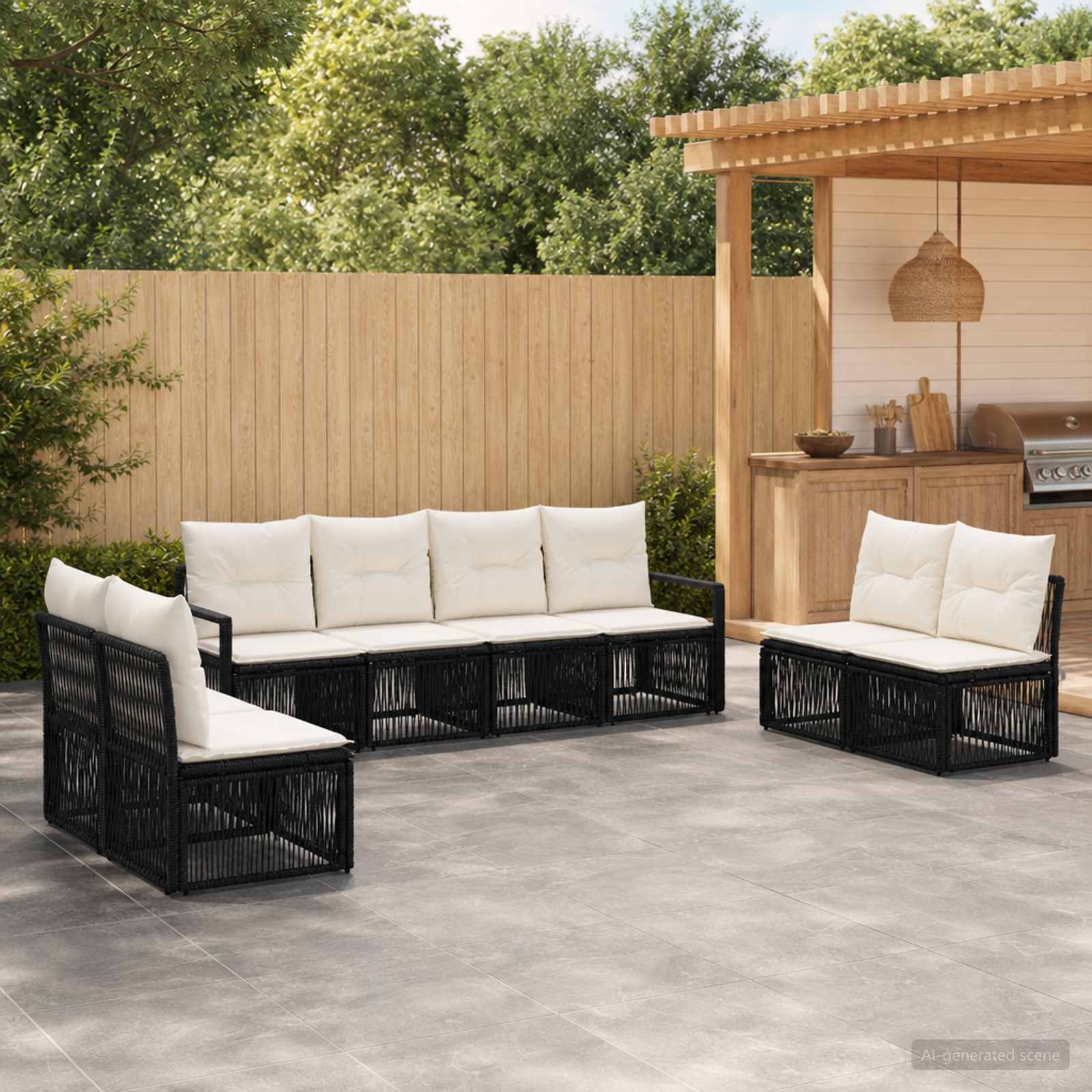 Tuinbankenset 8 pcs Zwart poly rattan – afbeelding 1