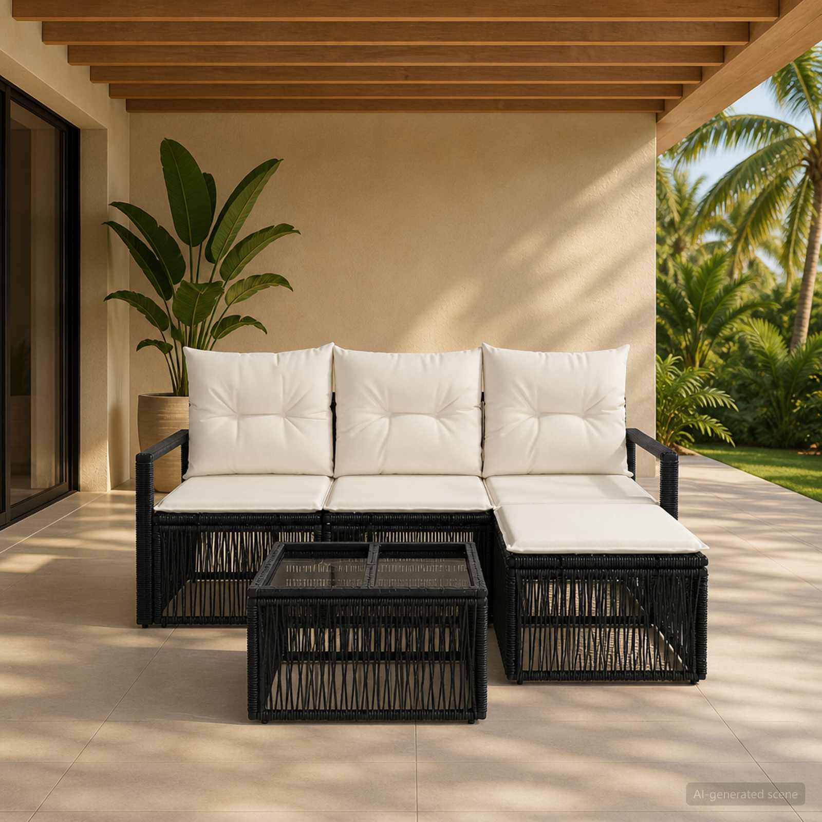 Set Divano da Giardino 5 pcs Nero polyrattan - immagine prodotto