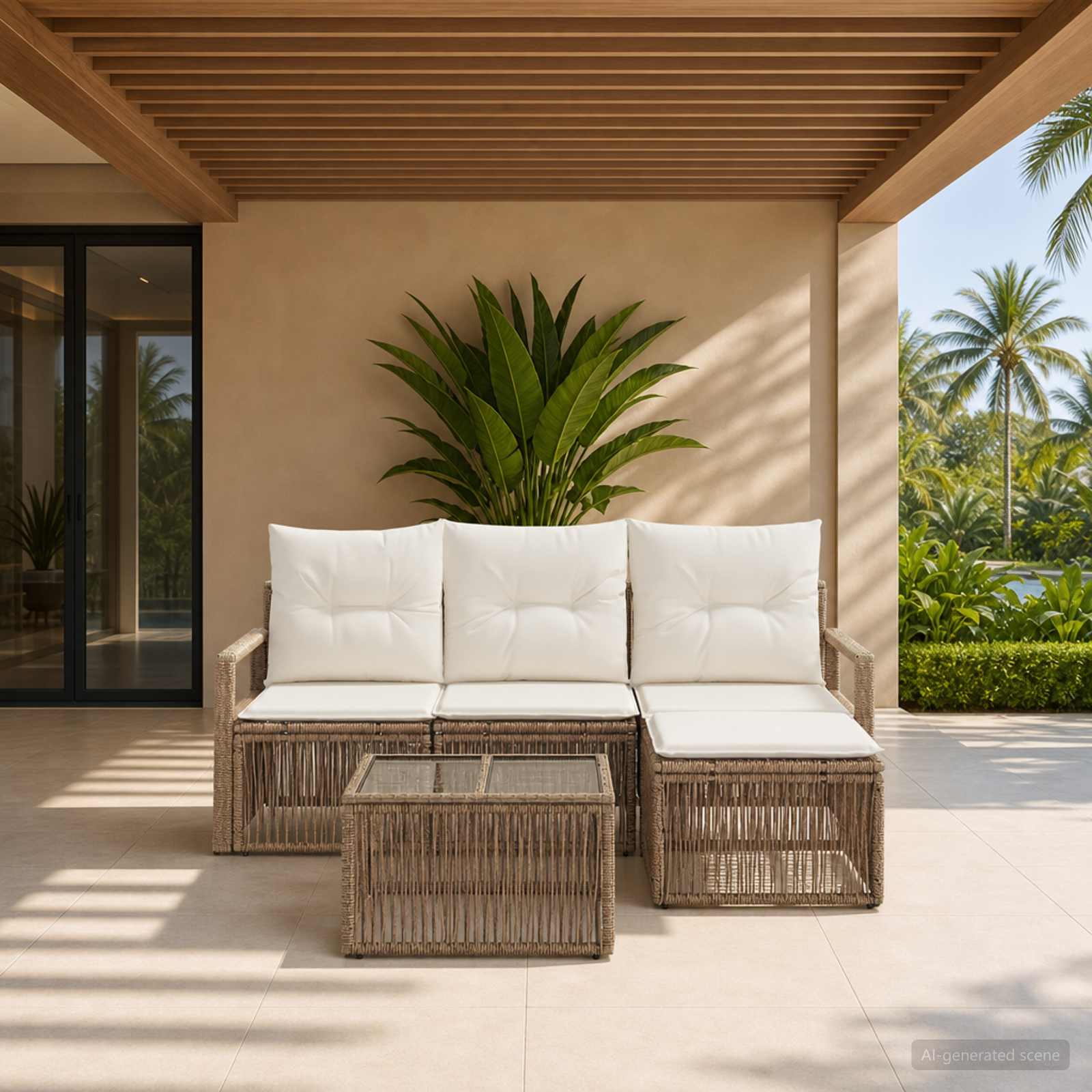 Tuinbankenset 5 pcs Beige poly rattan