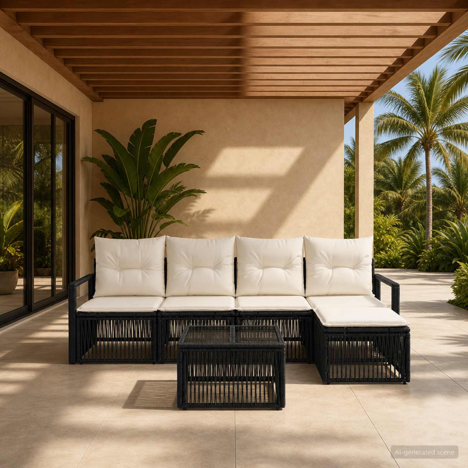 Tuinbankenset 6 pcs Zwart poly rattan
