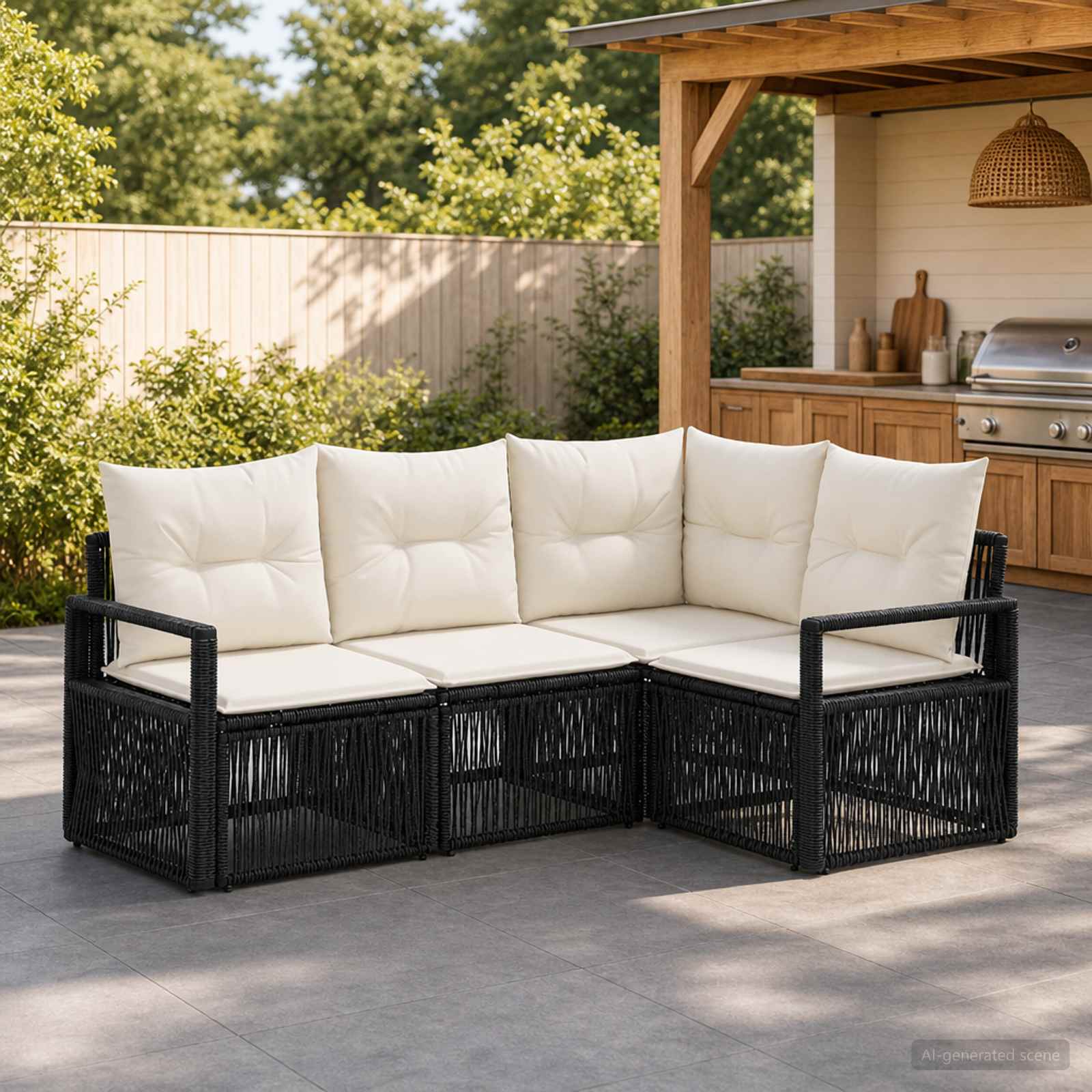 Set Divano da Giardino 4 pcs Nero polyrattan - immagine prodotto