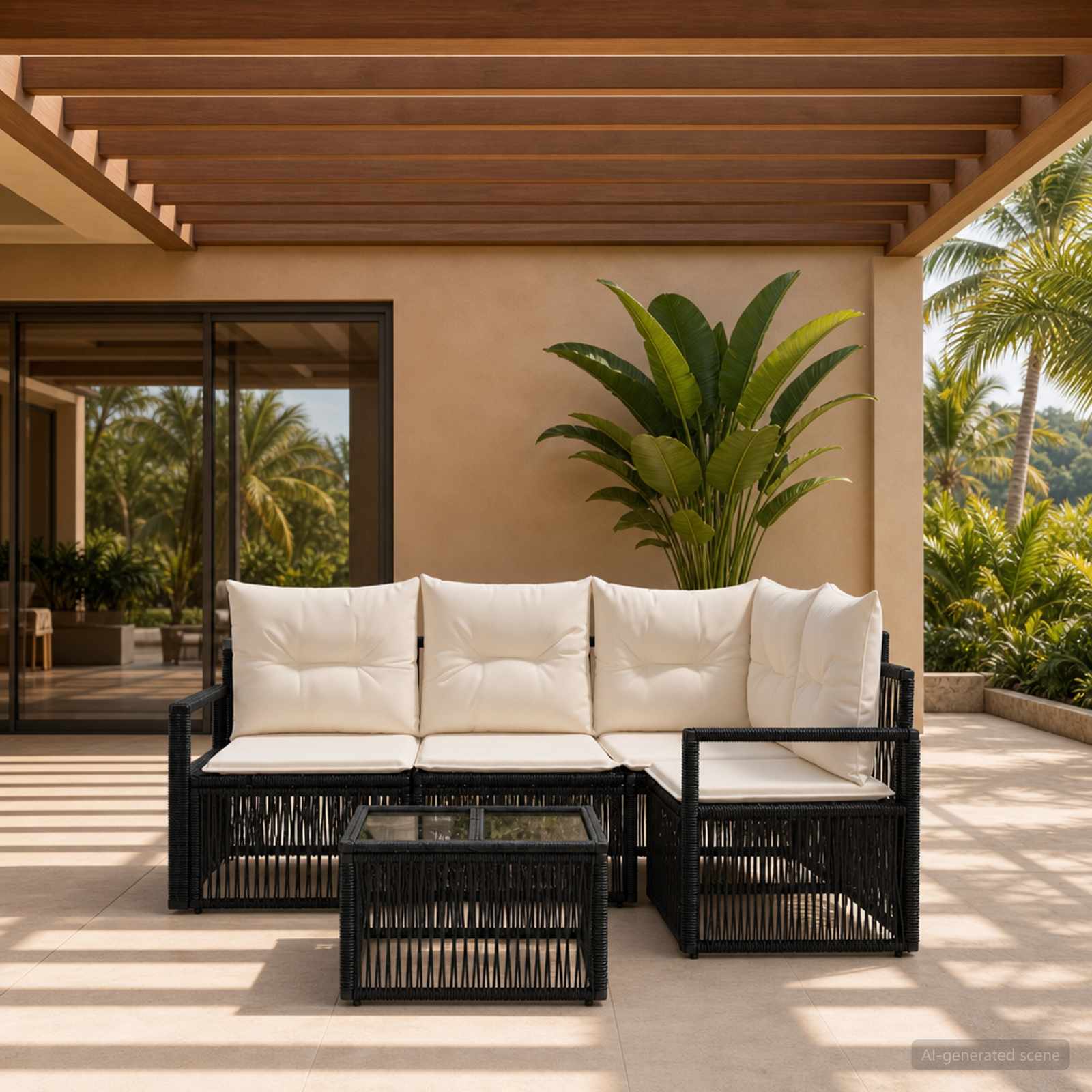 Set Divano da Giardino 5 pcs Nero polyrattan - immagine prodotto