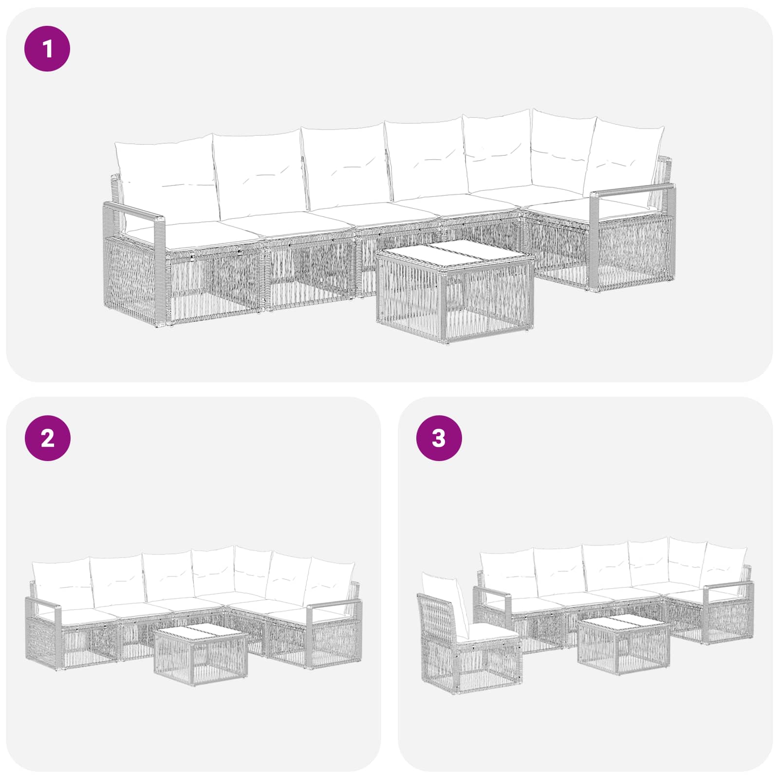 Sada zahradních pohovek 7 pcs Šedá polyratan - obrázek 7