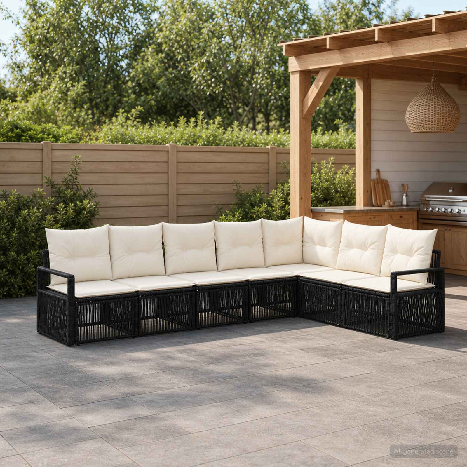 Set Divano da Giardino 7 pcs Nero polyrattan - immagine prodotto