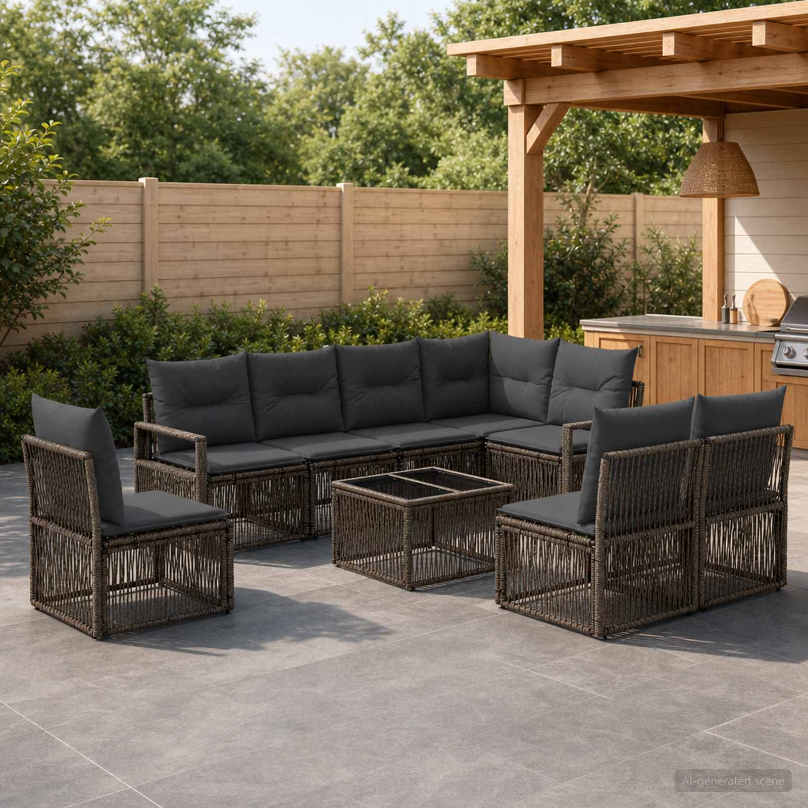Tuinbankenset 9 pcs Grijs poly rattan