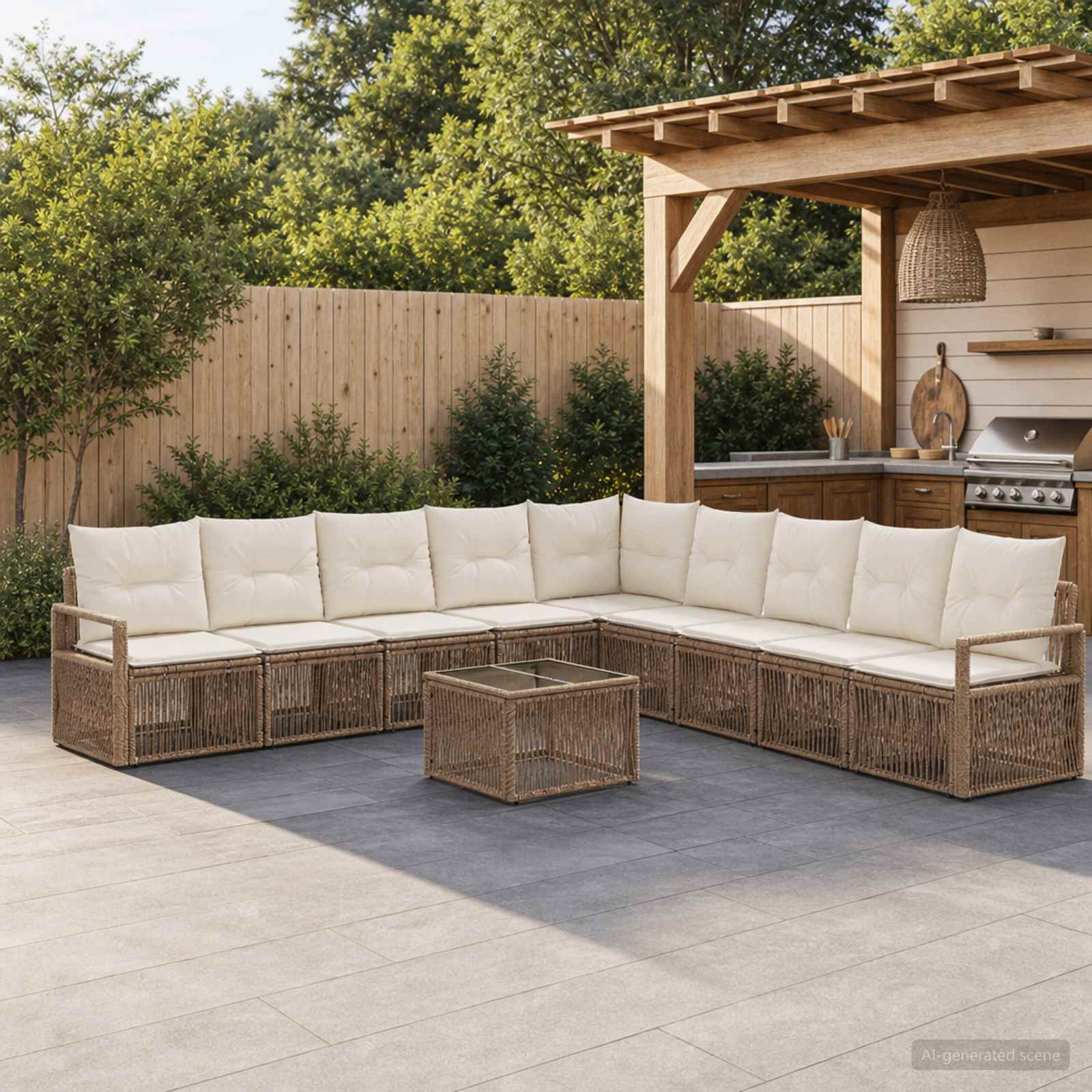 Tuinbankenset 10 pcs Beige poly rattan